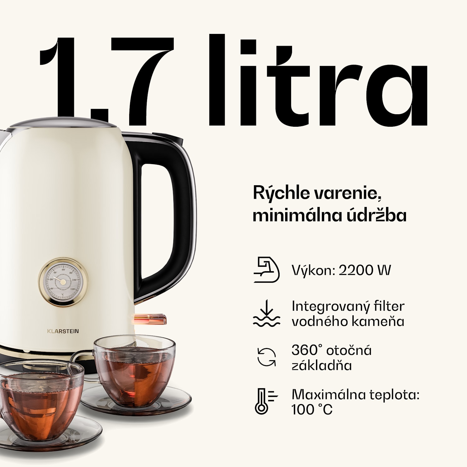 Victoria základná raňajková súprava | 2-štrbinový hriankovač a kanvica Sada 2 kusov | Krémová