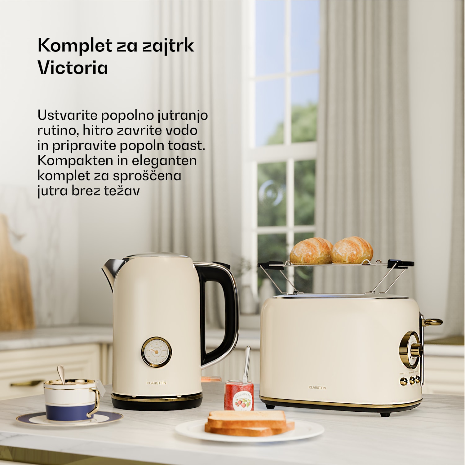 Victoria osnovni set za zajtrk opekač kruha z 2 režama in grelnik vode 2er-Set | Kremna