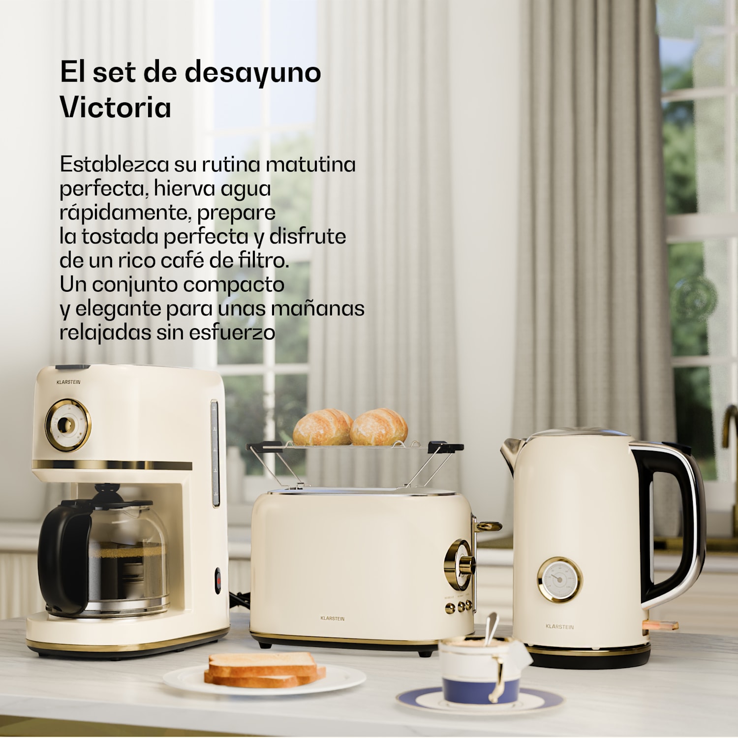 Set de desayuno Victoria | Tostadora, hervidor, cafetera | 12 tazas 