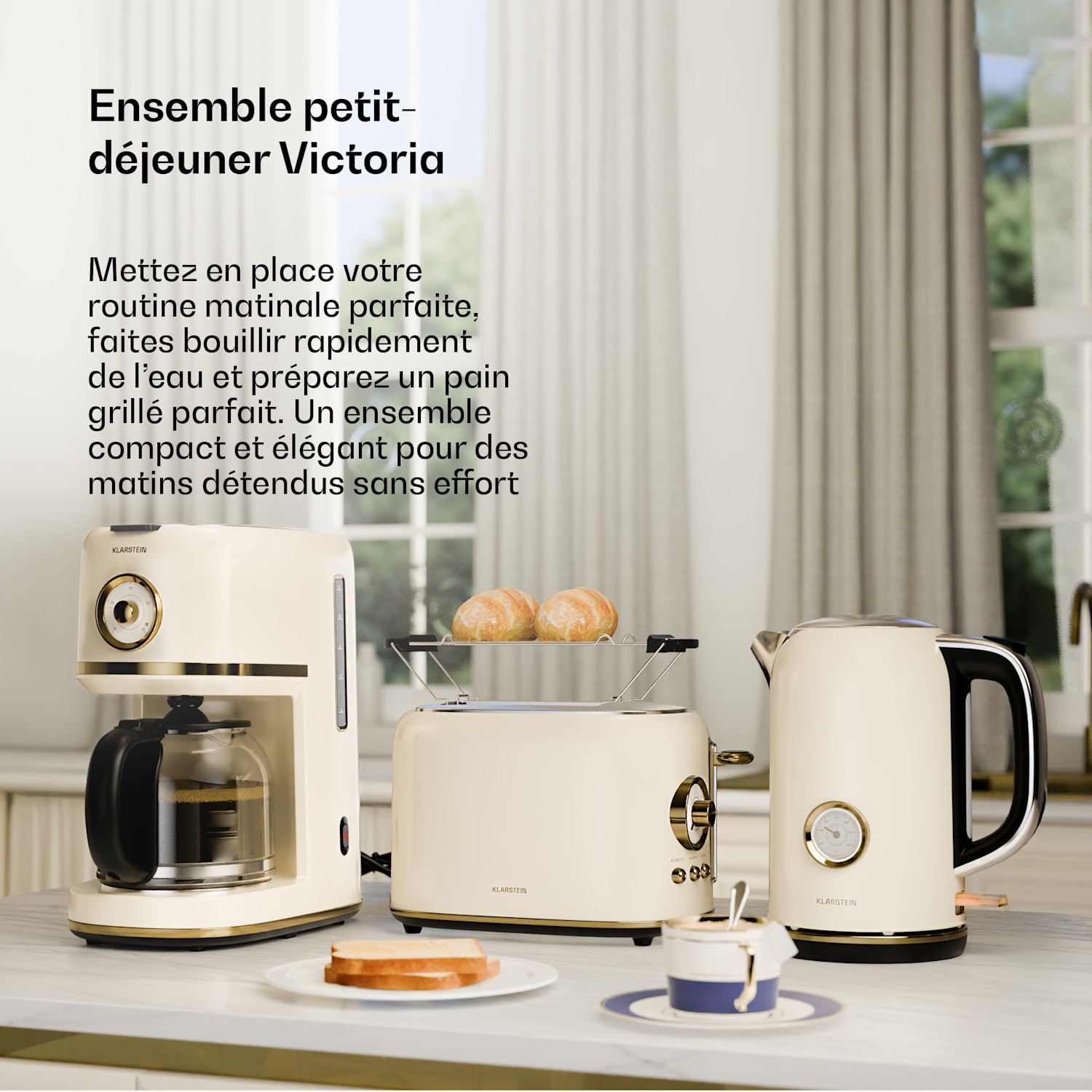 Ensemble petit-déjeuner Victoria | Grille-pain, bouilloire, cafetière | 12 tasses 
