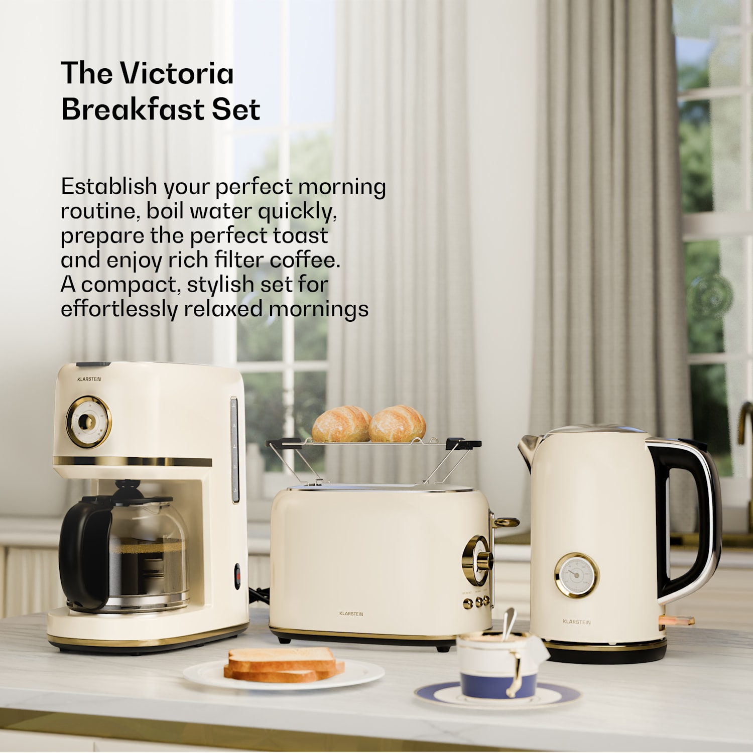 Victoria breakfast set | Toaster, kettle, coffee machine | 12 cups 