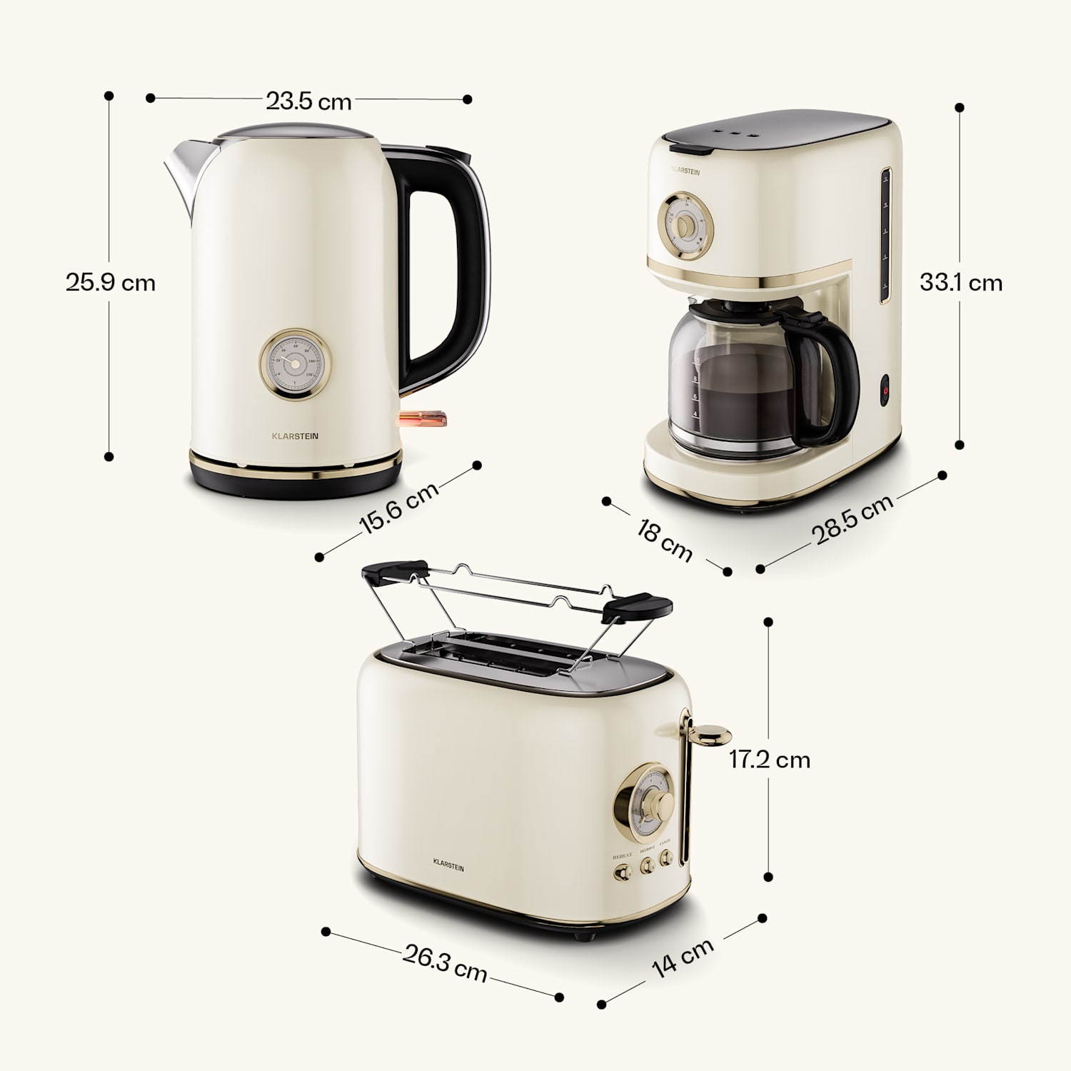Victoria breakfast set | Toaster, kettle, coffee machine | 12 cups 