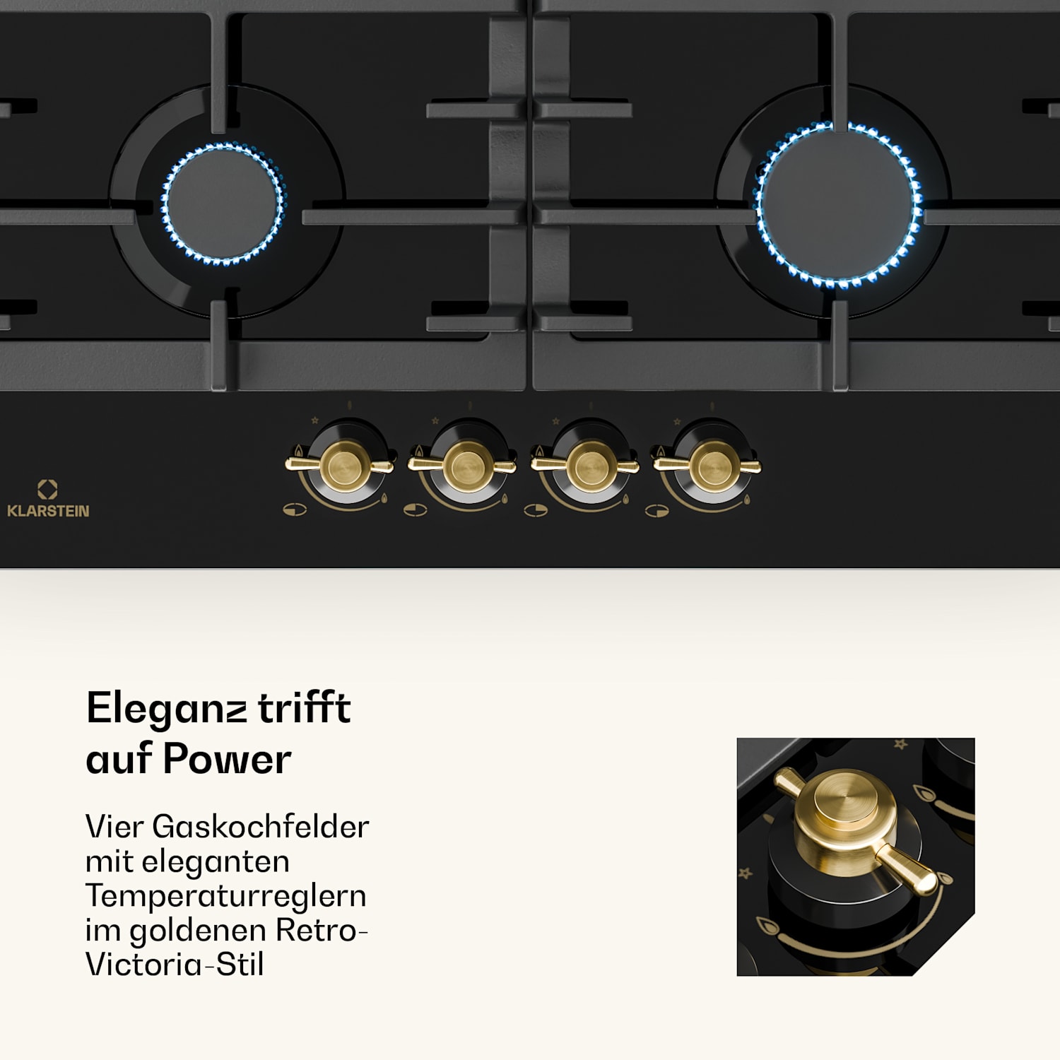 Victoria 60 Duo Set Gaz | Plaque de cuisson à gaz | Hotte aspirante 60 cm Gaz | Noir