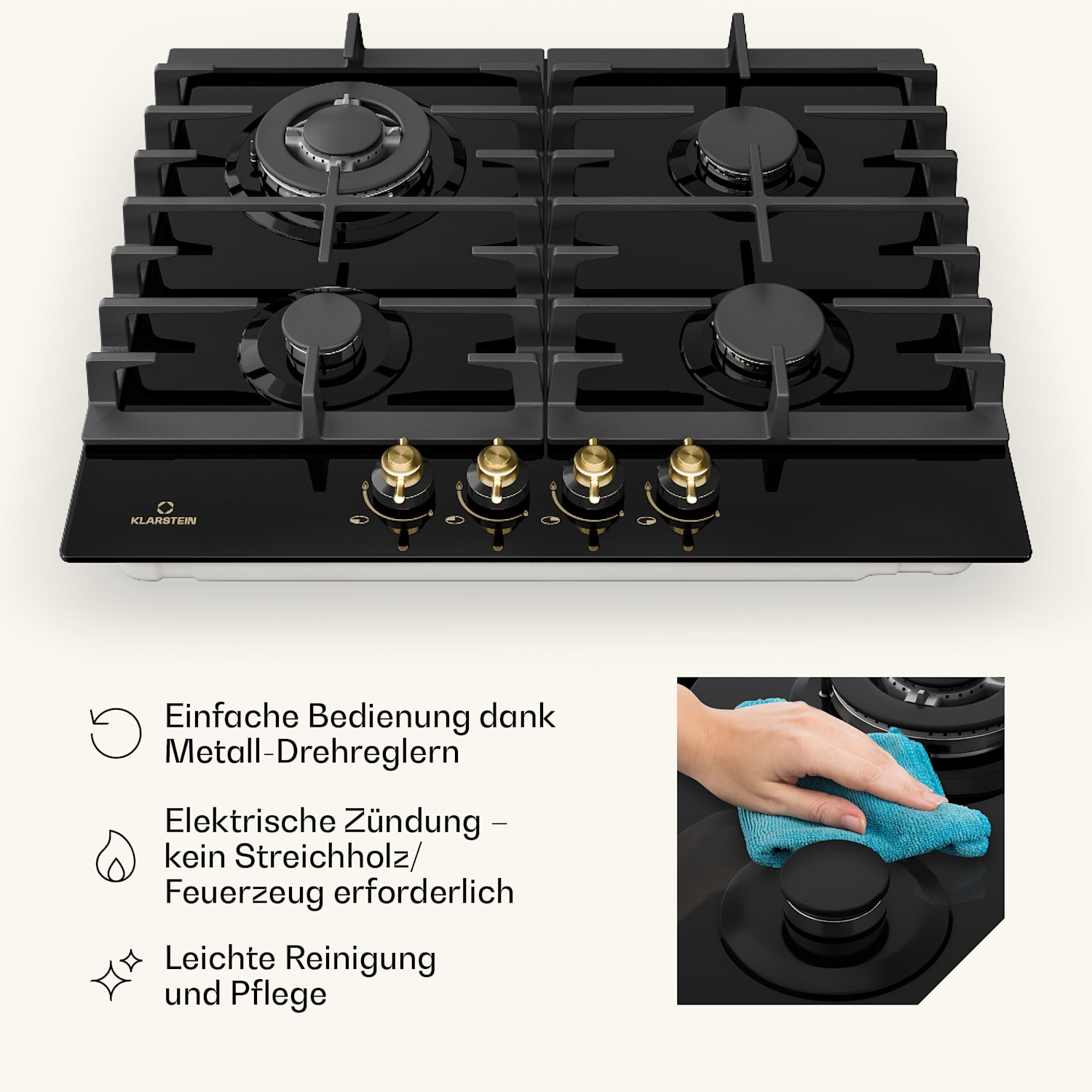 Victoria 60 Duo Set Gaz | Plaque de cuisson à gaz | Hotte aspirante 60 cm Gaz | Noir