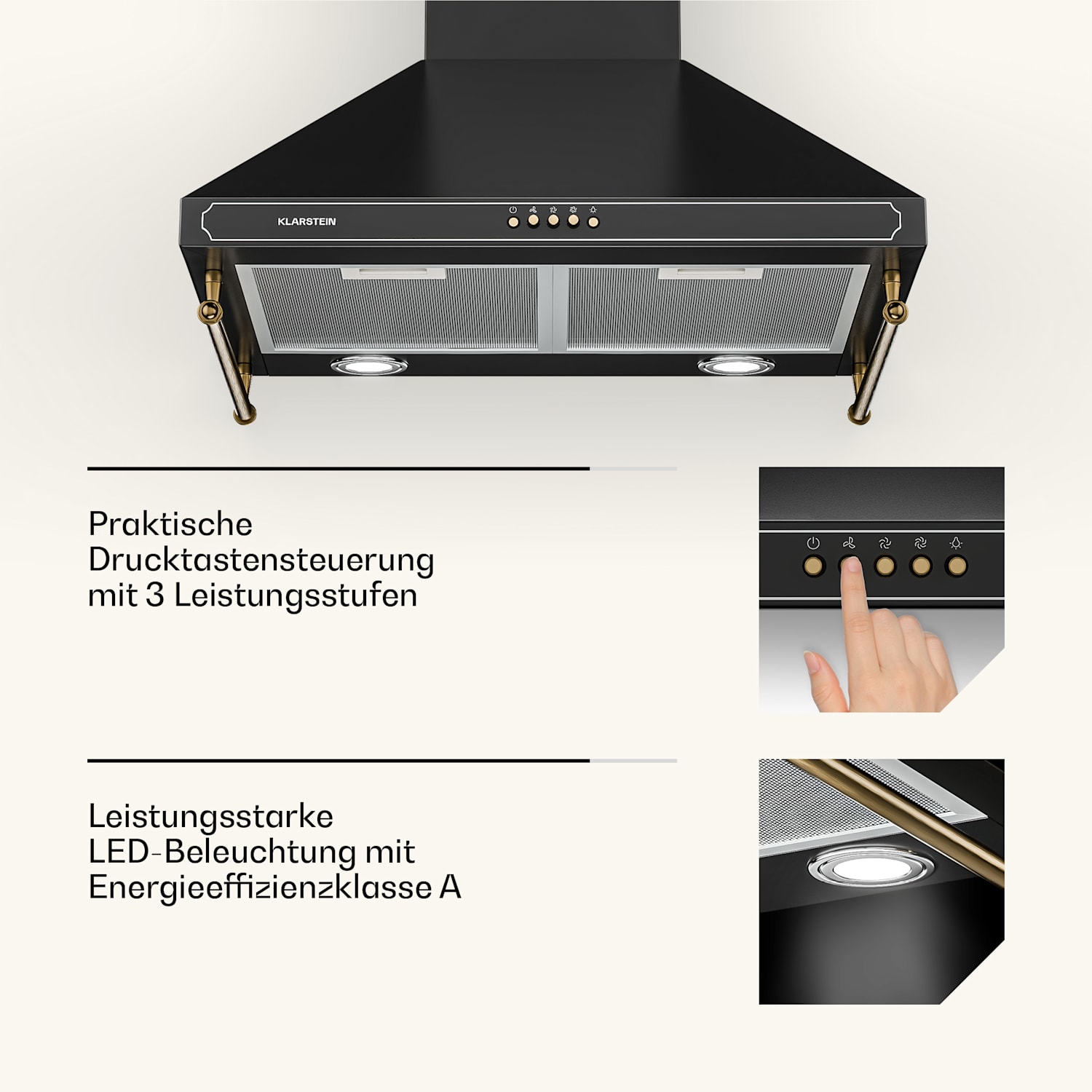 Victoria 60 Duo Set Gaz | Plaque de cuisson à gaz | Hotte aspirante 60 cm Gaz | Noir