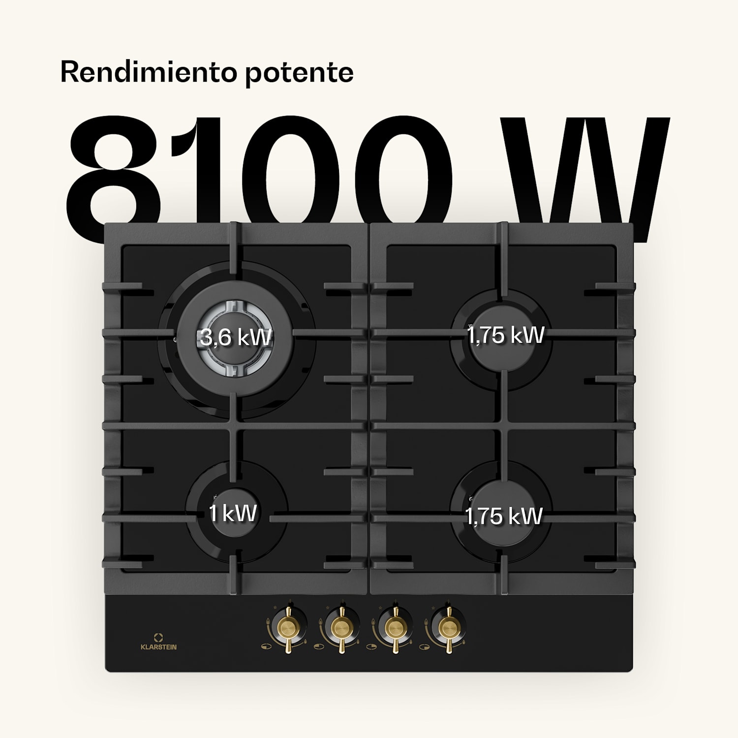 Victoria 60 Duo Set Gas | Placa de gas | Campana extractora Gas de 60 cm. | Negro