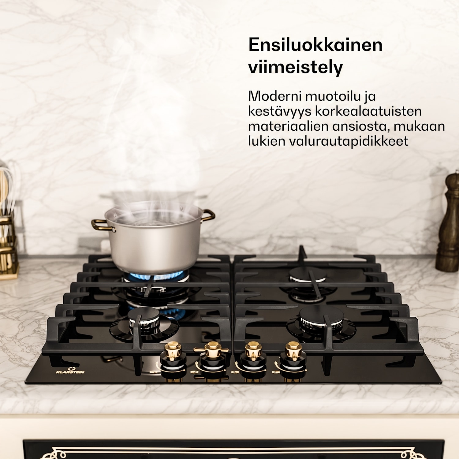 Victoria 60 Duo Set kaasu | kaasuliesi | liesituuletin 60 cm kaasu | Musta