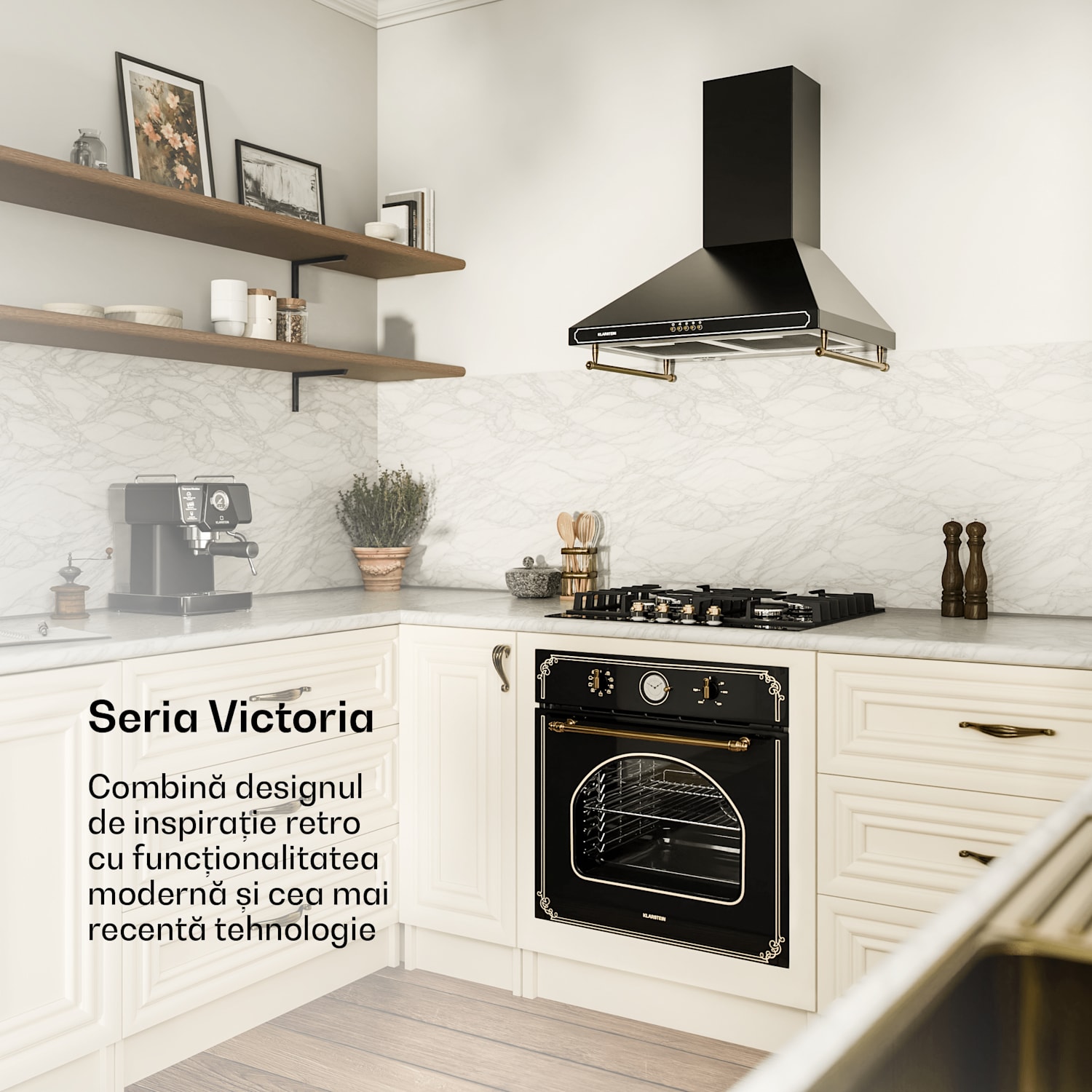 Victoria 60 Duo Set Gaz, Plită pe gaz, Hotă de absorbție 60 cm Gaz | Negru