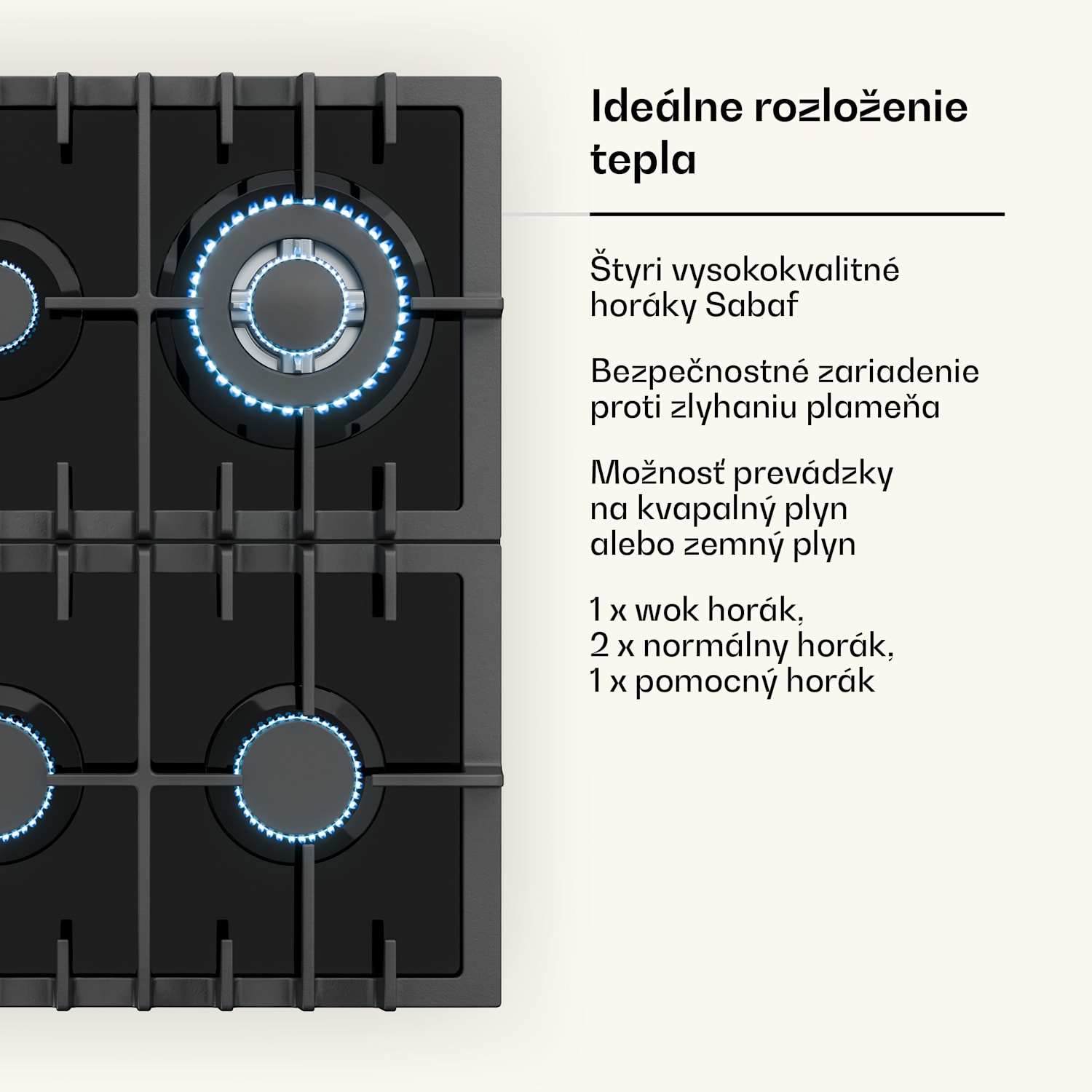 Victoria 60 Duo Set plyn, Plynné varné dosky, Dymová kapucňa 60 cm Plyn | Čierna