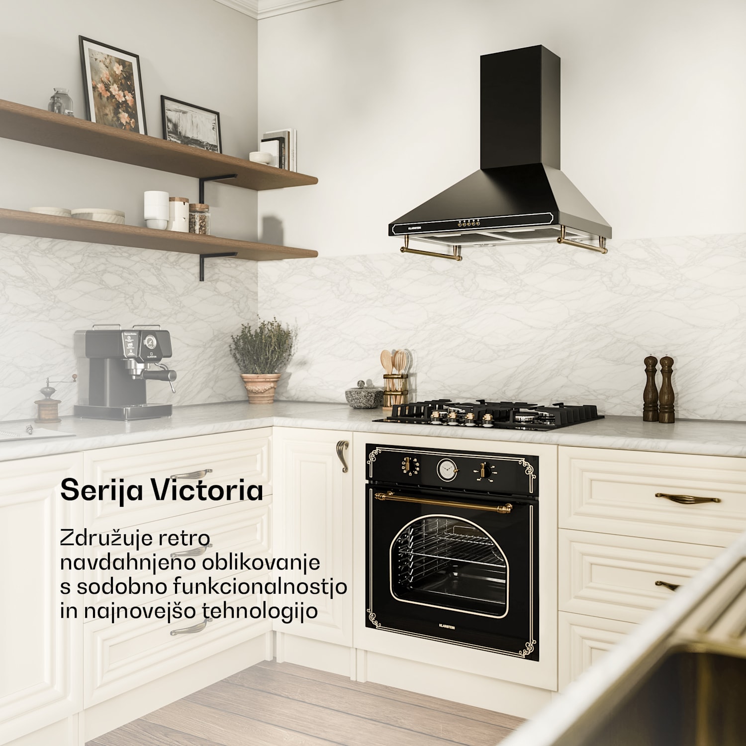 Victoria 60 Duo Set plin, Plinsko kuhalno ploščo, Napa za odvajanje pare 60 cm plin | Črna