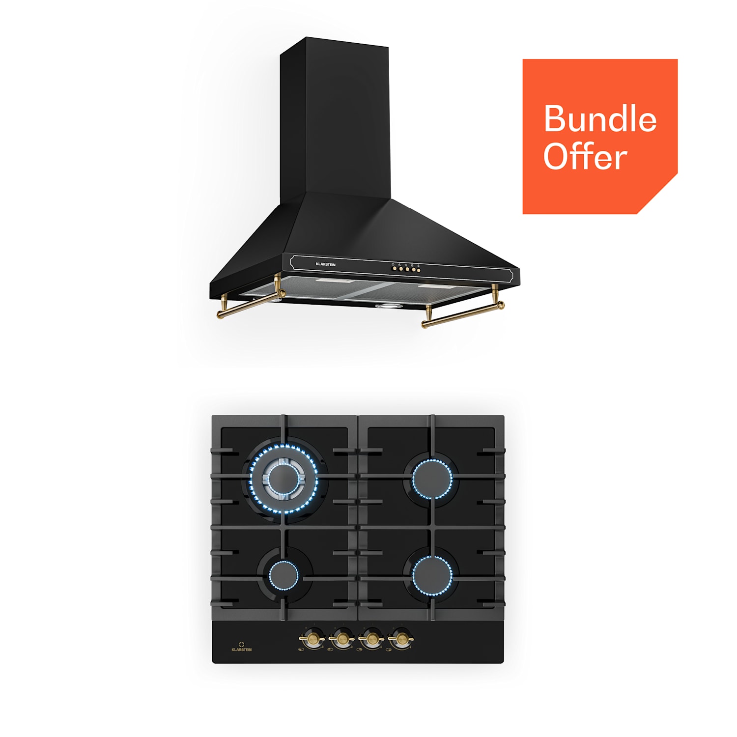 Victoria 60 Duo Set Gas | Placa de gas | Campana extractora Gas de 60 cm. | Negro