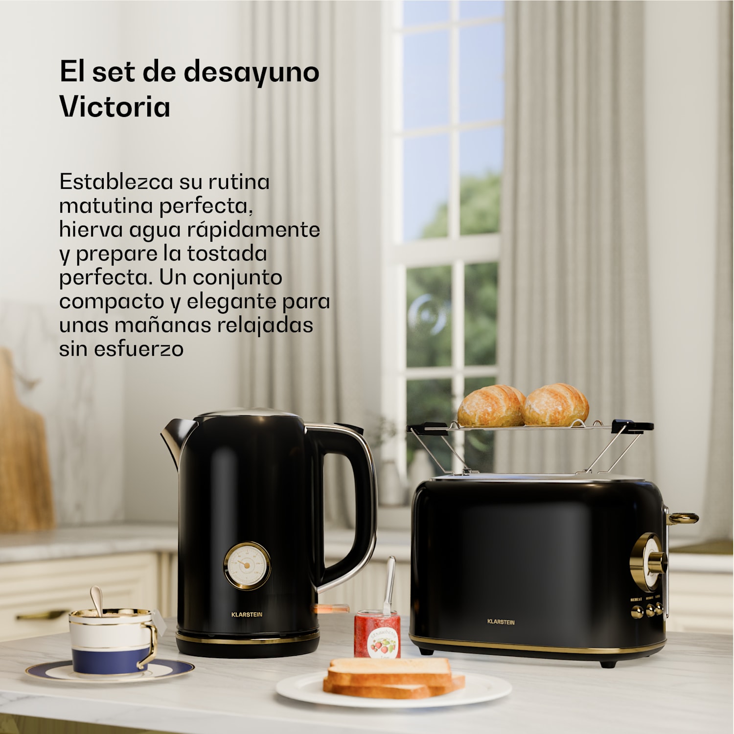 Victoria set básico de desayuno | Tostadora de 2 ranuras y hervidor eléctrico 