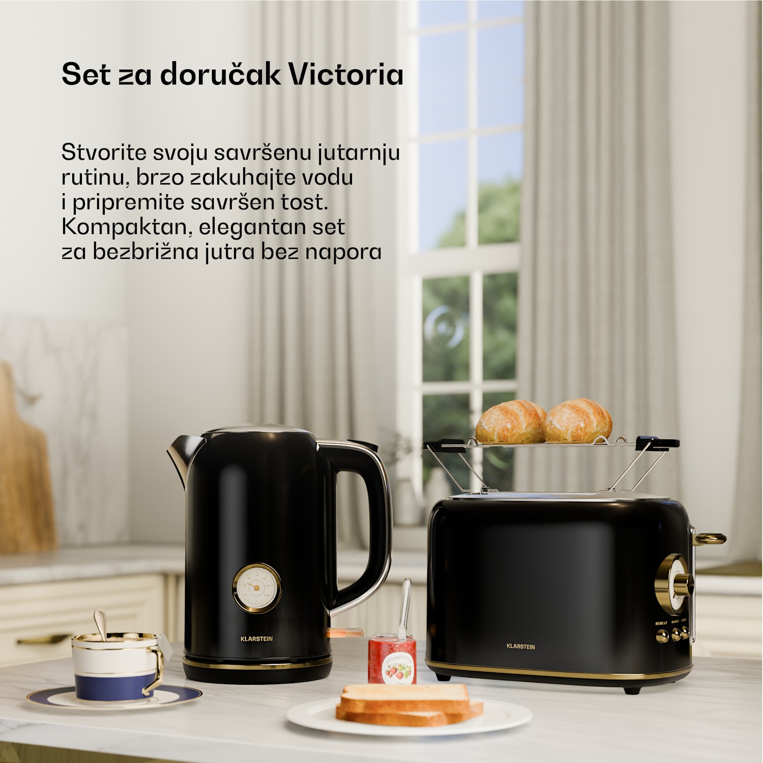 Victoria Basic set za doručak | Toster i kuhalo za vodu s 2 mjesta 2er-Set | Crna
