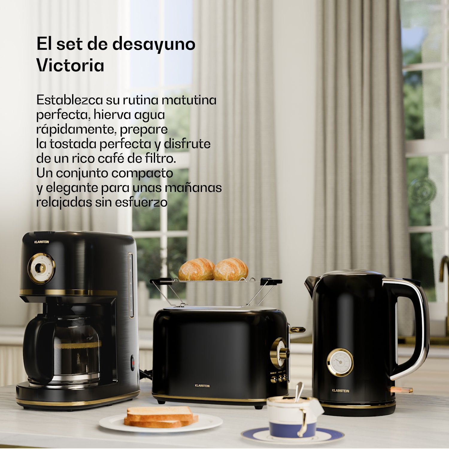 Set de desayuno Victoria | Tostadora, hervidor, cafetera | 12 tazas 