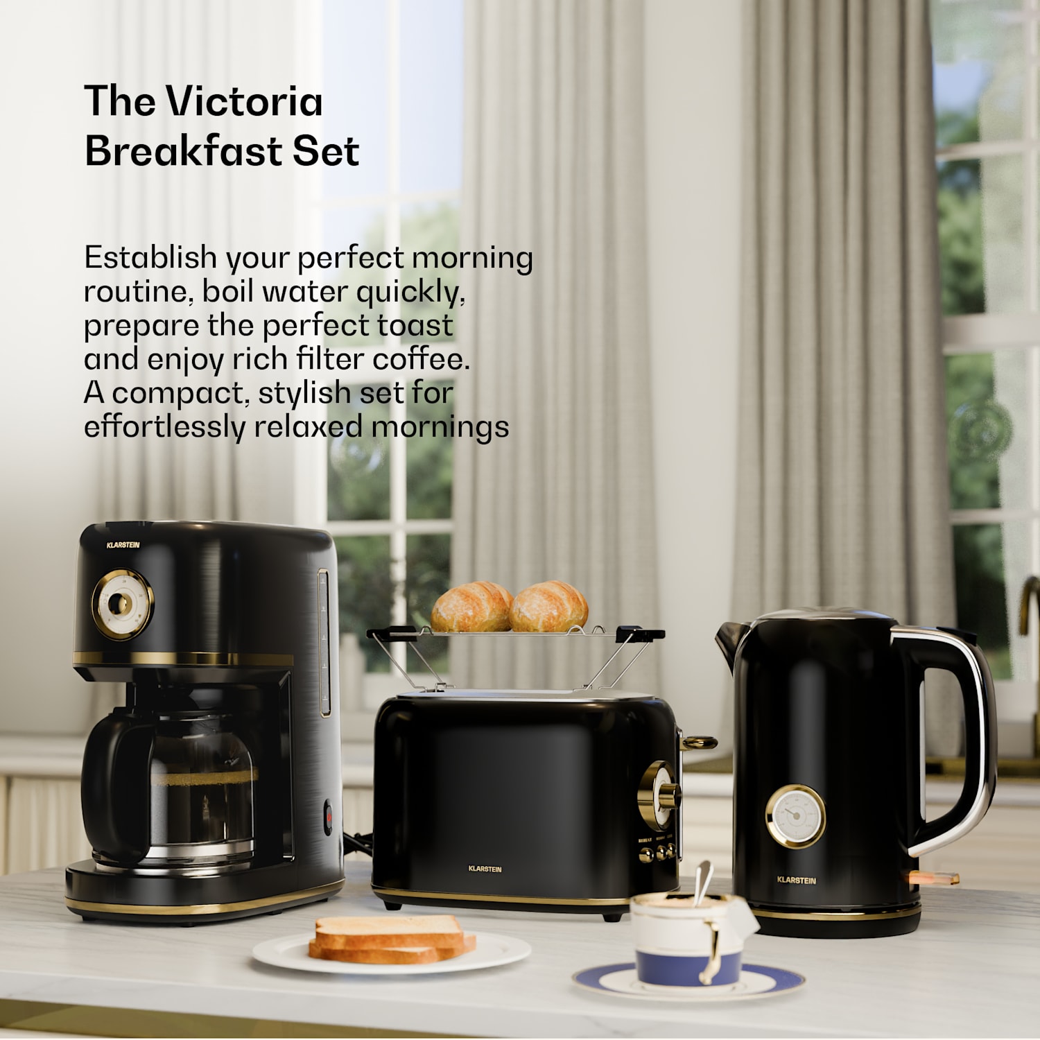 Victoria breakfast set | Toaster, kettle, coffee machine | 12 cups 
