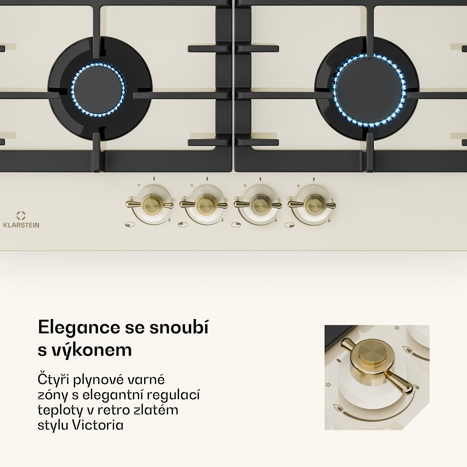 Victoria 60 Duo Set plyn, Plynné varné desky, Dřezová digestoř 60 cm Plyn | Vintage krémová