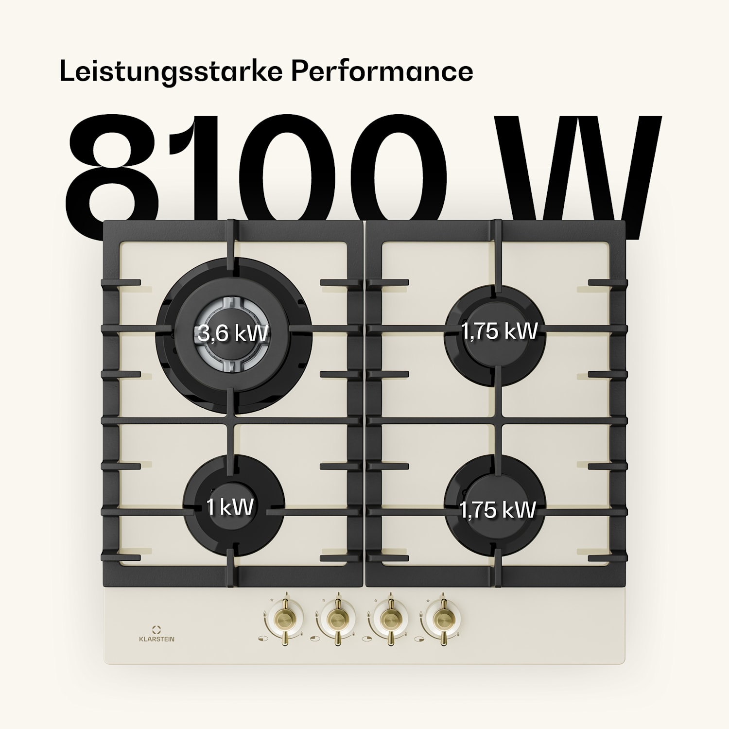 Victoria 60 Duo Set Gaz | Plaque de cuisson à gaz | Hotte aspirante 60 cm Gaz | Crème Vintage