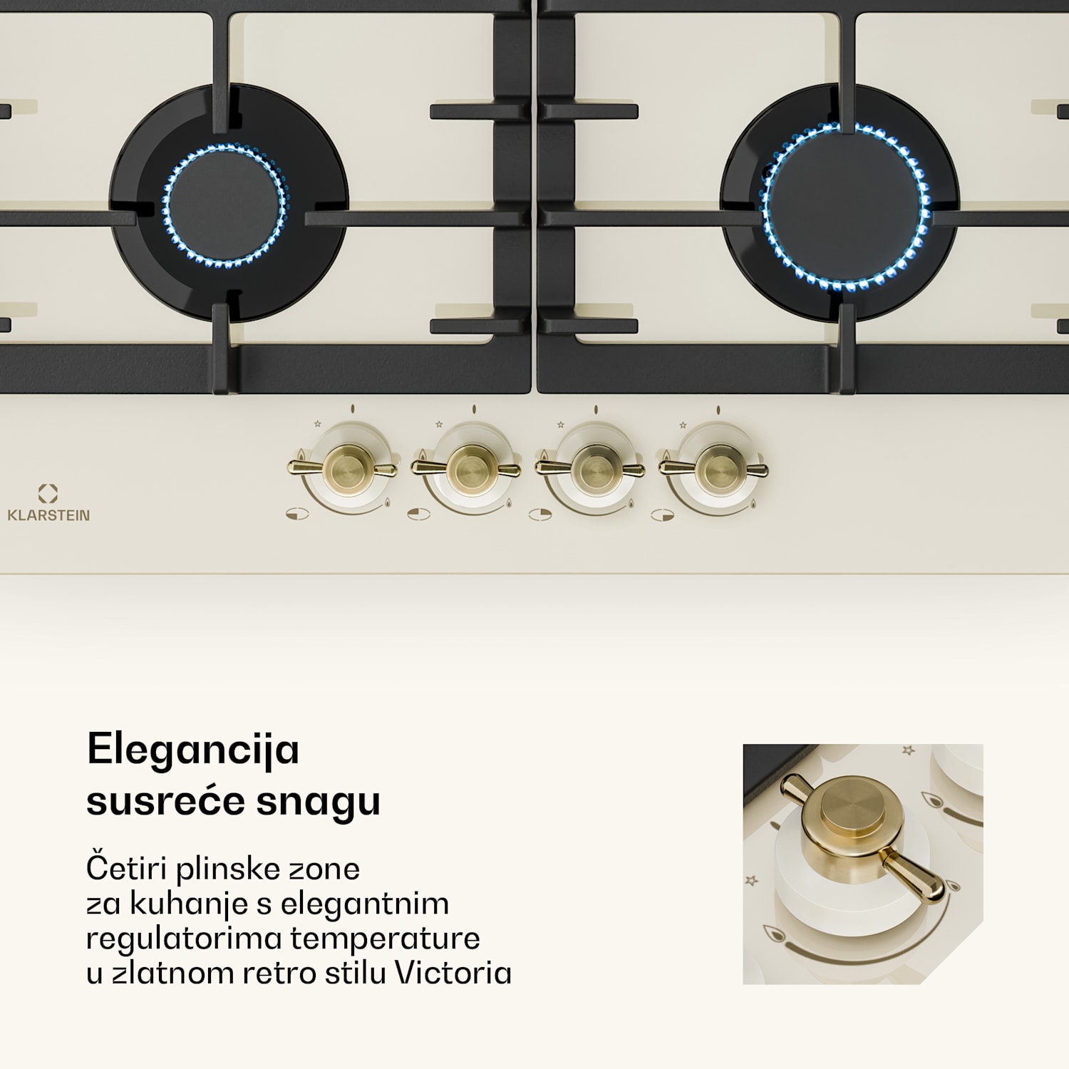 Victoria 60 Duo Set plin, Plinsko kuhalo, Napa za kuhanje 60 cm Plin | Vintage kremasta