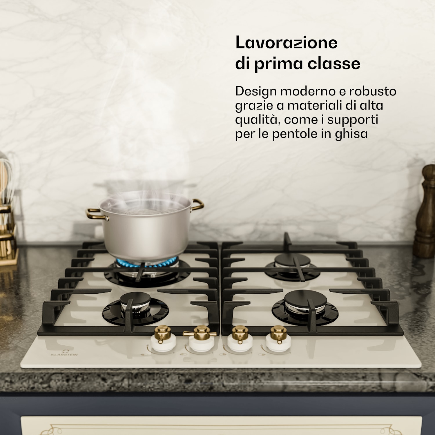 Victoria 60 Duo Set Gas | Piano cottura a gas | Cappa aspirante Gas da 60 cm | Crema vintage