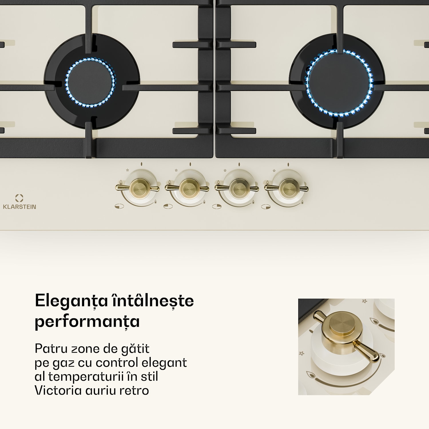 Victoria 60 Duo Set Gaz, Plită pe gaz, Hotă de extracție 60 cm Gaz | Cremă de epocă