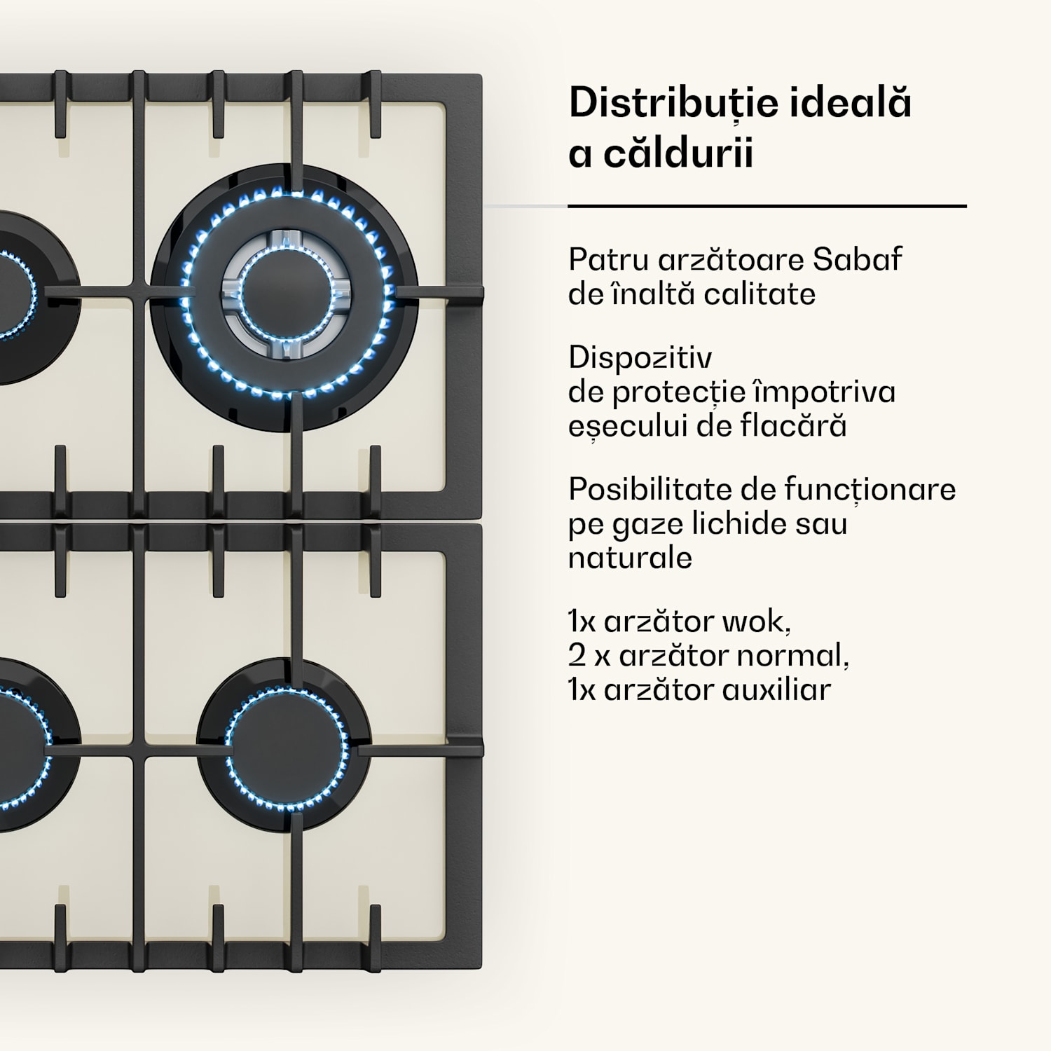 Victoria 60 Duo Set Gaz, Plită pe gaz, Hotă de extracție 60 cm Gaz | Cremă de epocă