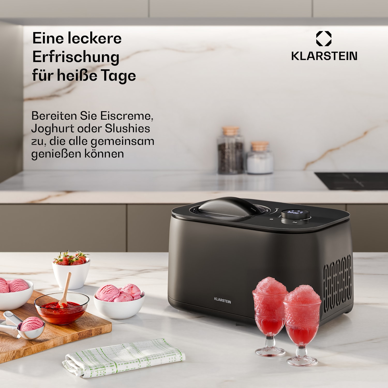 FrostFusion Eismaschine, Slushie- & Joghurtbereiter mit Kompressor & Zubehör | 1 l | 100 W 