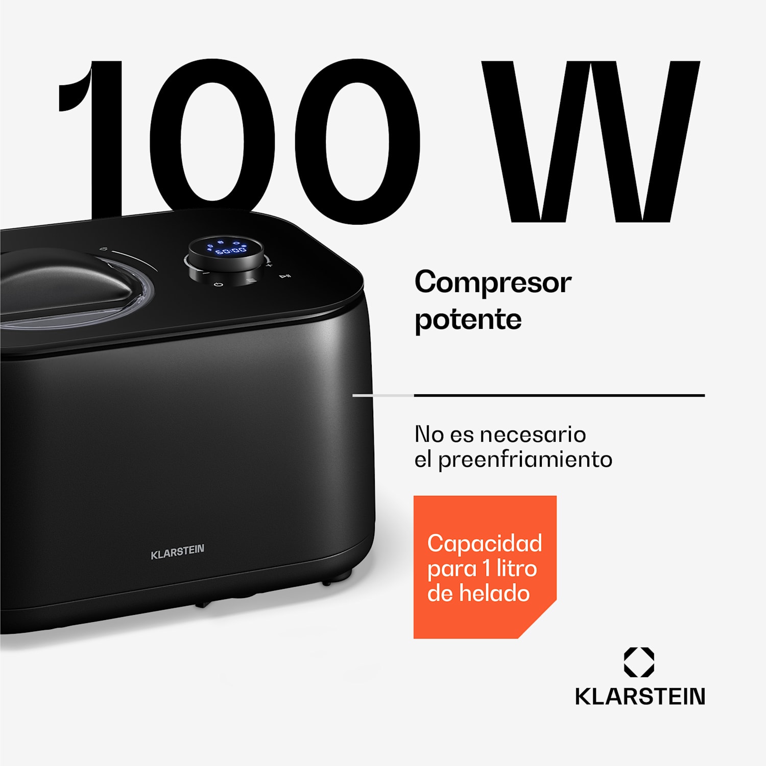 FrostFusion máquina de helados, preparador de granizados y yogur con compresor y accesorios | 1 L | 100 W 