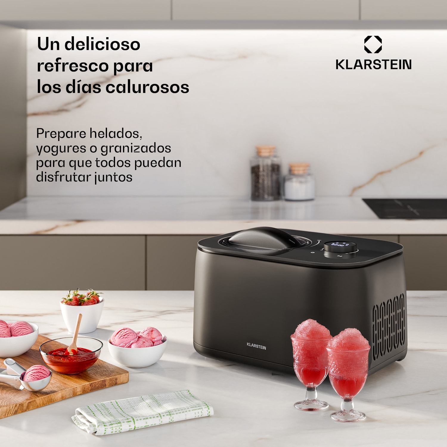 FrostFusion máquina de helados, preparador de granizados y yogur con compresor y accesorios | 1 L | 100 W 