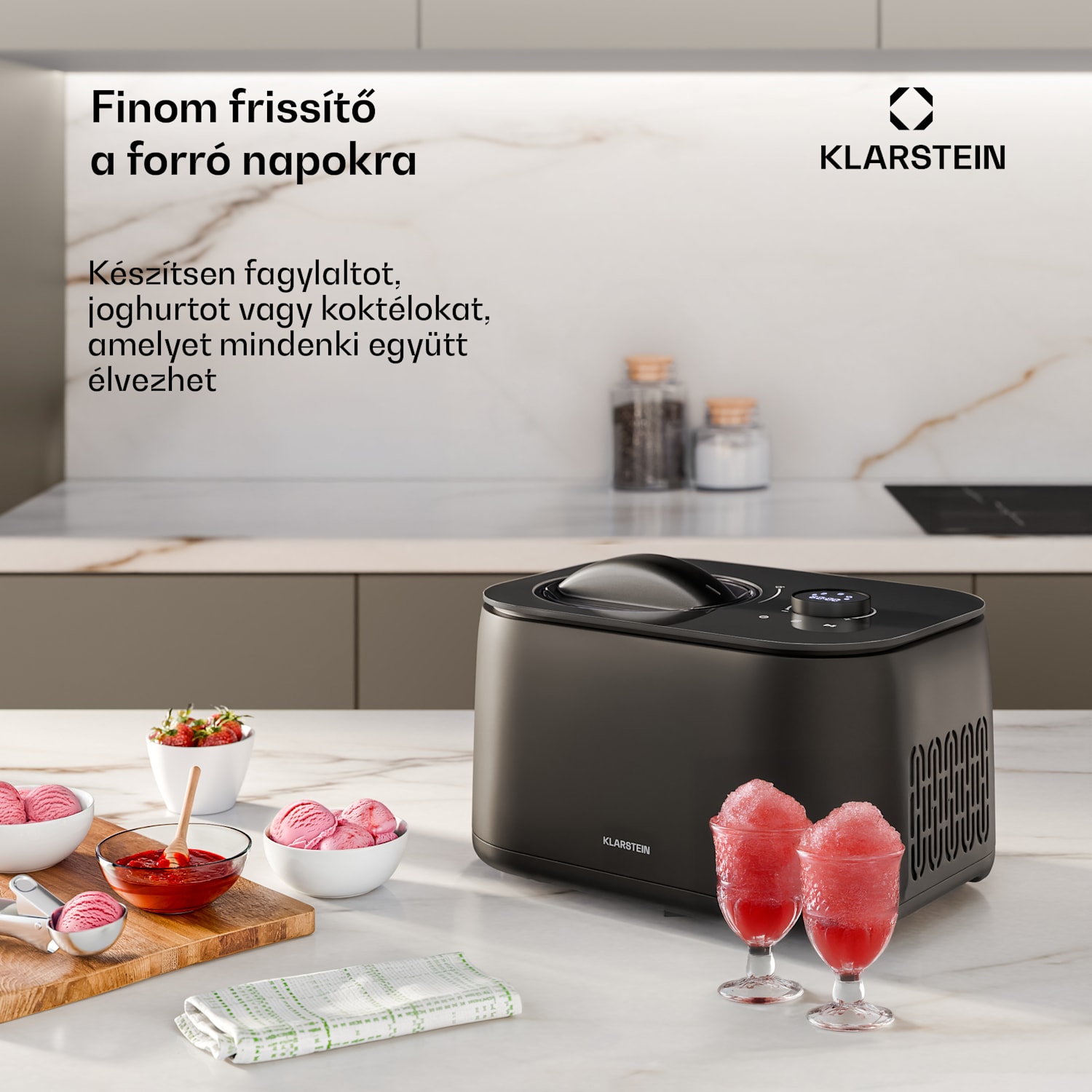 FrostFusion fagylaltkészítő, slushie- és joghurtkészítő kompresszorral tartozékokkal | 1 l | 100 W 