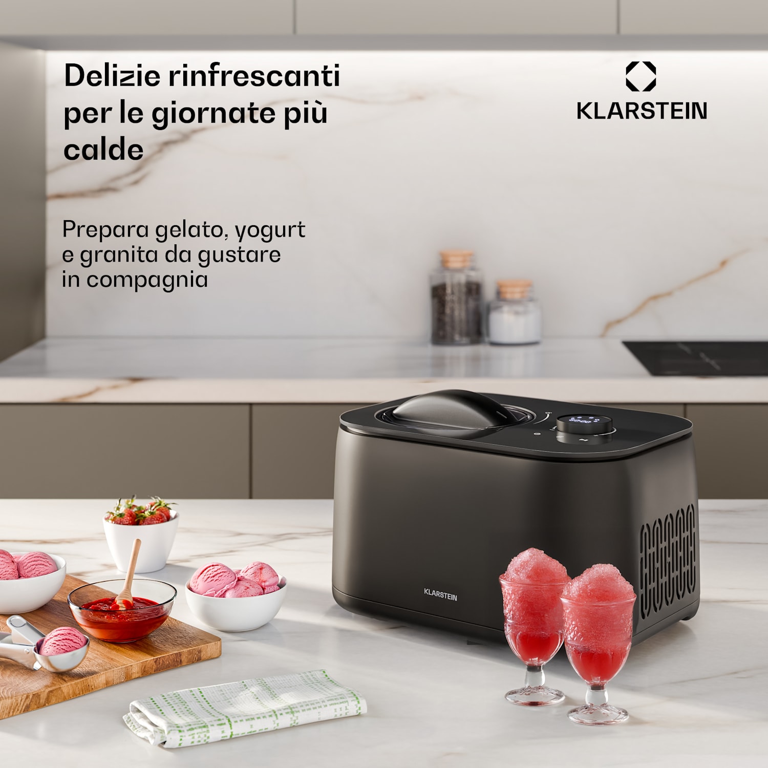 FrostFusion - Macchina per gelato, granita e yogurt con compressore e accessori | 1 l | 100 W 
