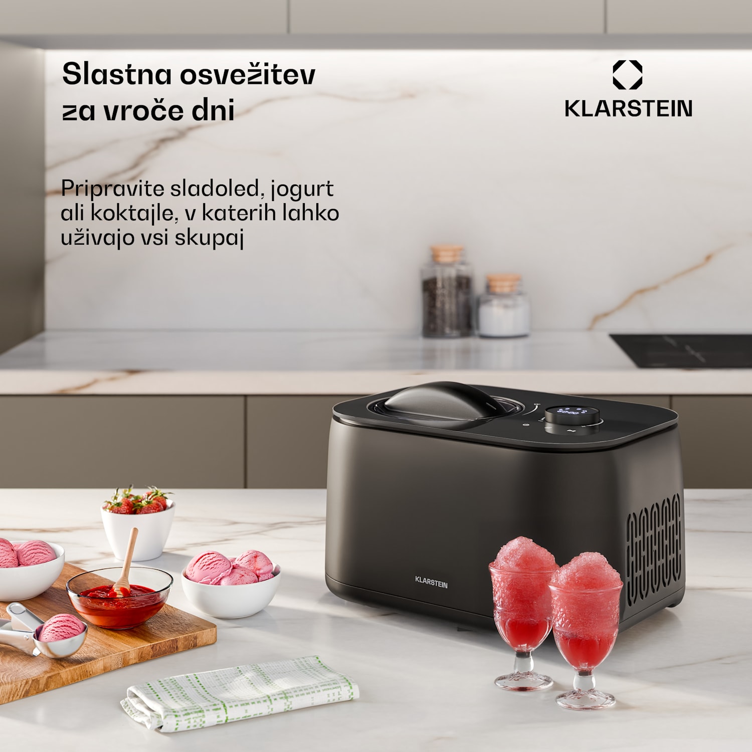 FrostFusion aparat za sladoled, slushie in jogurt s kompresorjem in pripomočki | 1 l | 100 W 