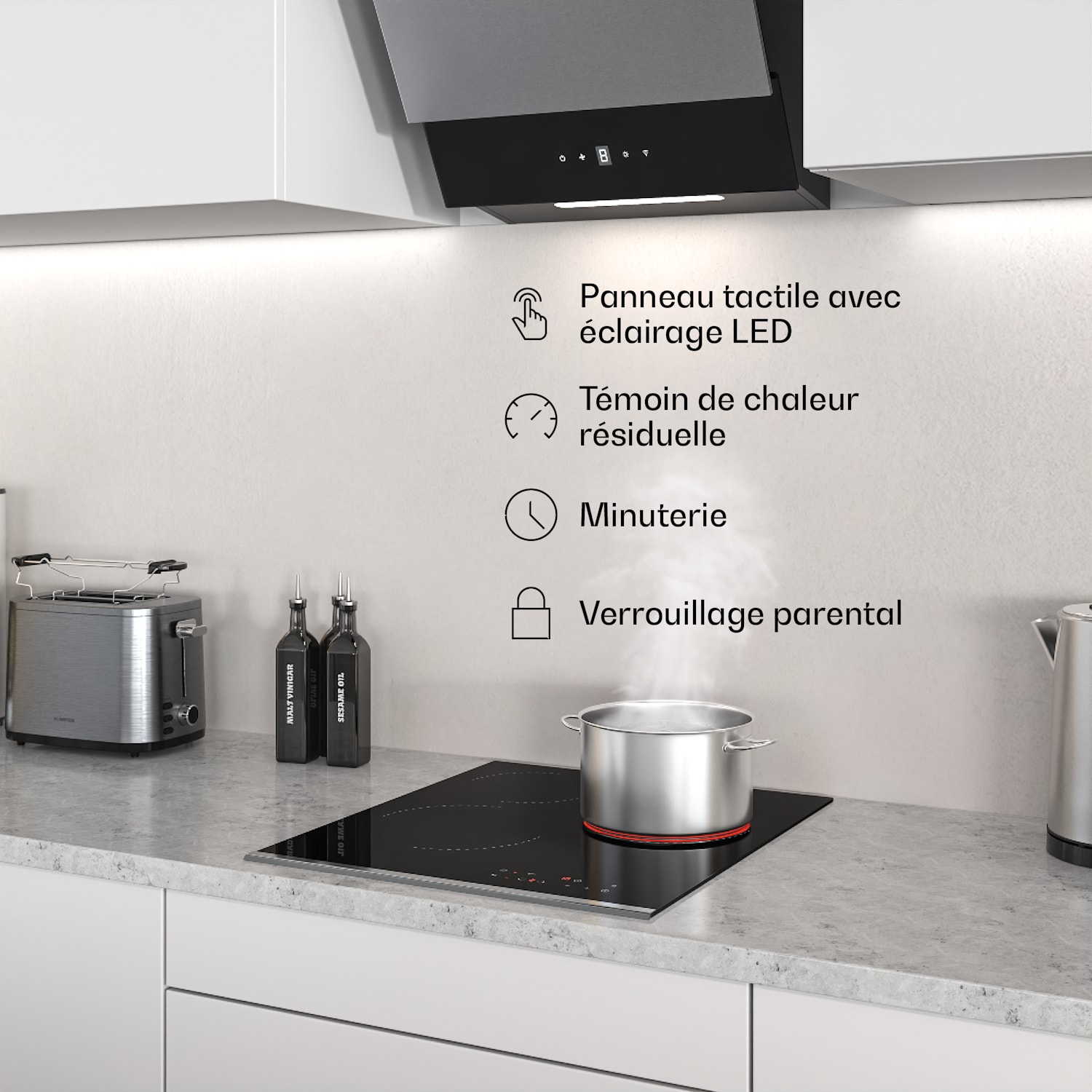 Verosteel plaque vitrocéramique + hotte sans cheminée Verosteel | 45 cm 