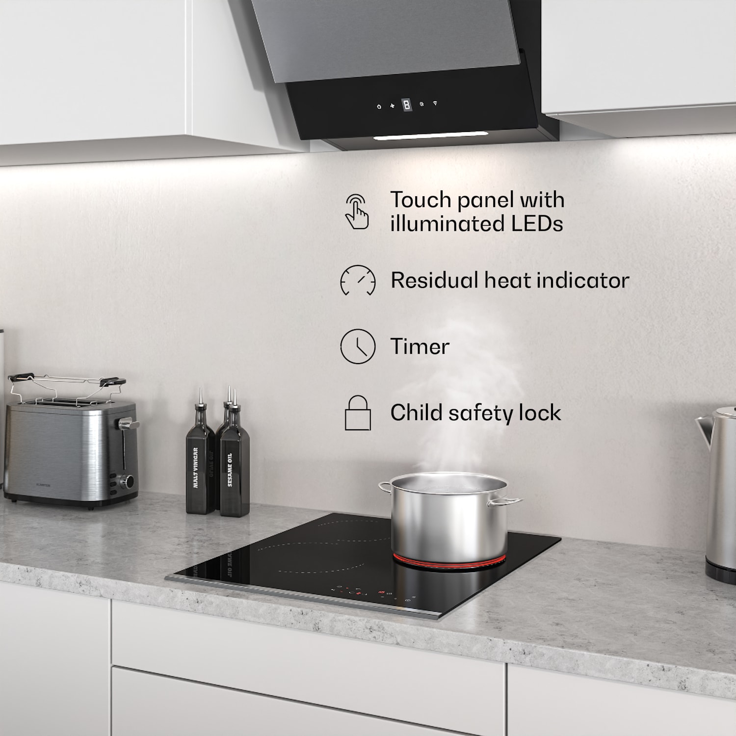 Verosteel glaskeramische kookplaat + Verosteel kopvrije afzuigkap | 45 cm 