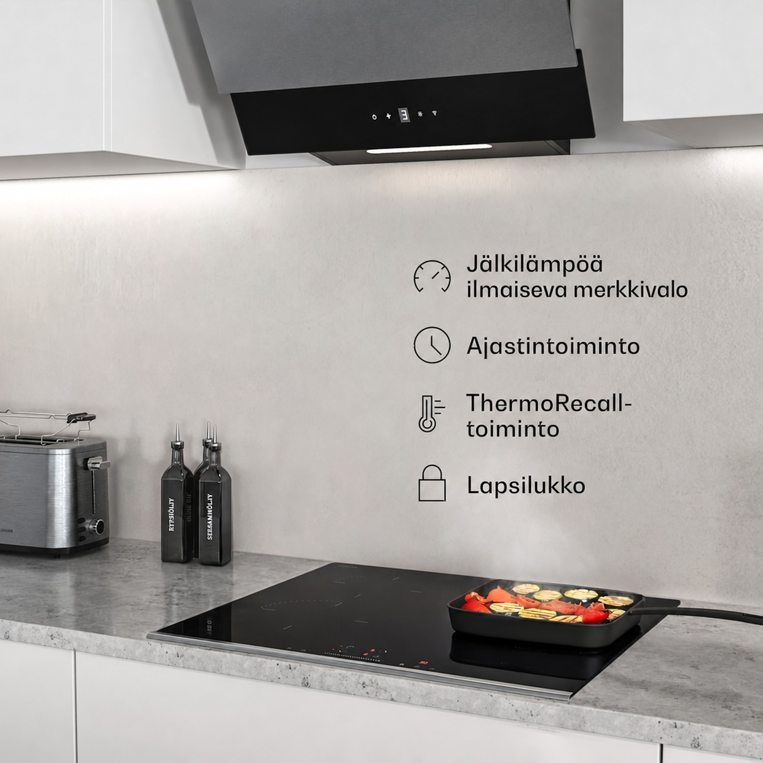 Verosteel induktioliesitaso + Verosteel päänvapautuuominihuppu | 60 cm 
