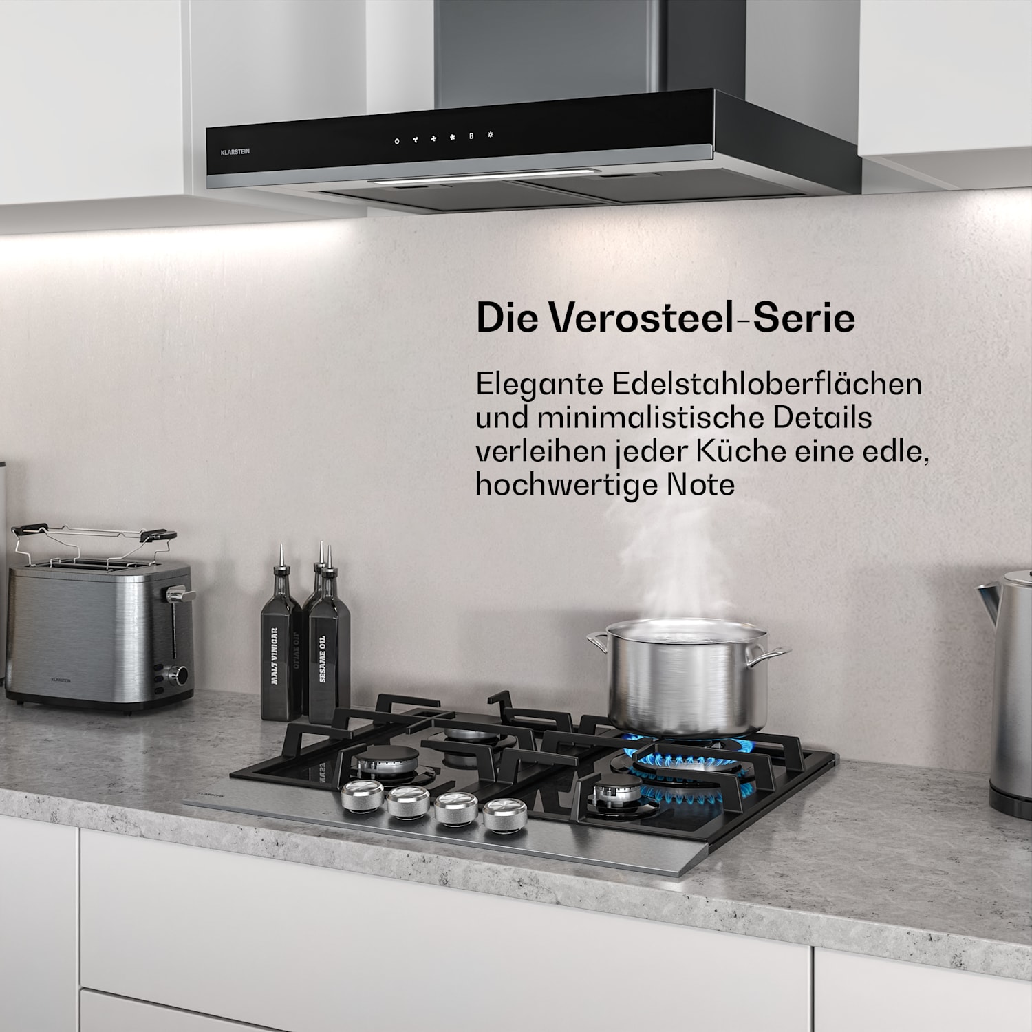 Verosteel plaque de cuisson gaz + hotte cheminée Verosteel | acier inoxydable | 60 cm 