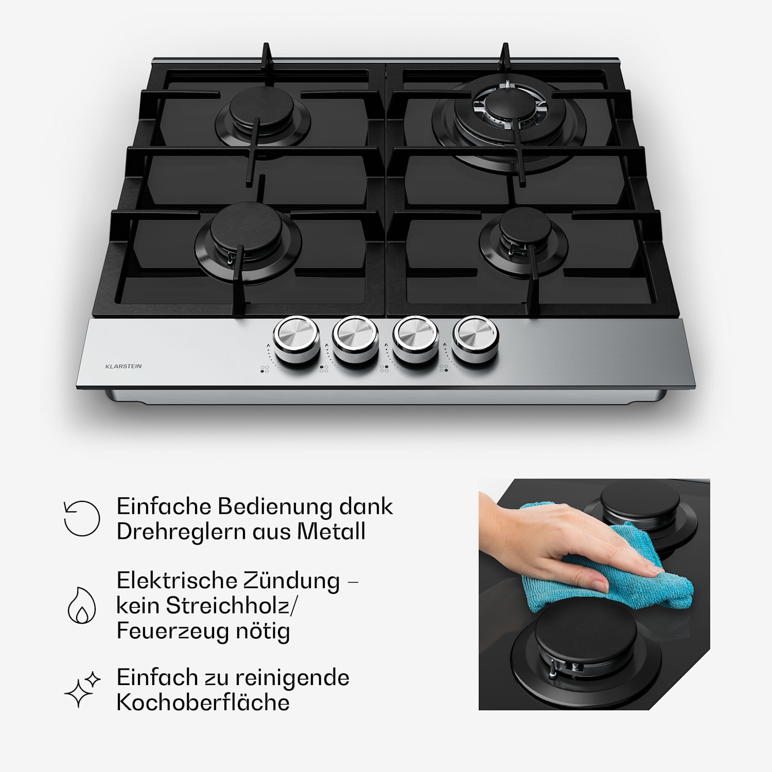 Verosteel plaque de cuisson gaz + hotte cheminée Verosteel | acier inoxydable | 60 cm 