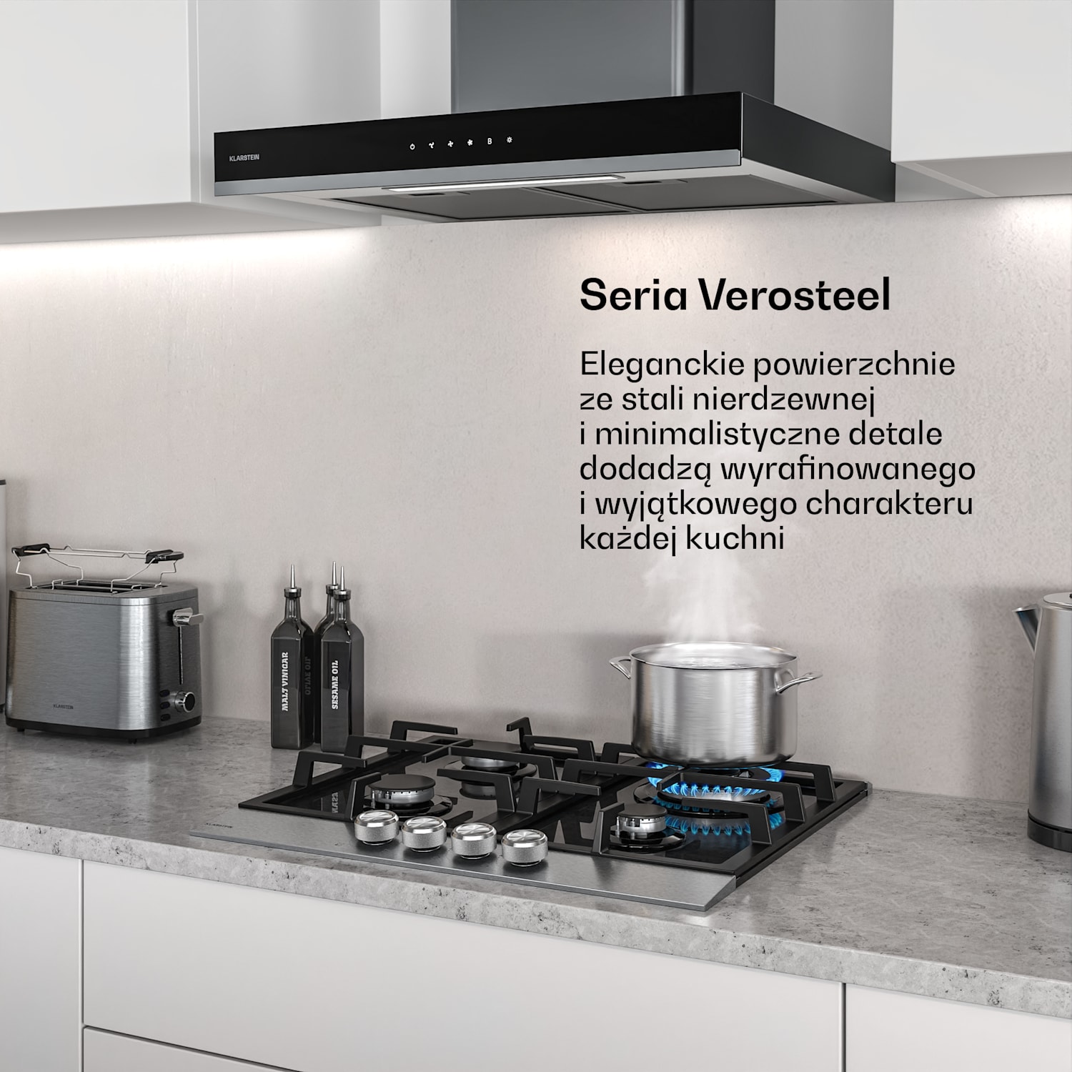 Verosteel płyta gazowa + Verosteel okap kominowy | stal nierdzewna | 60 cm 