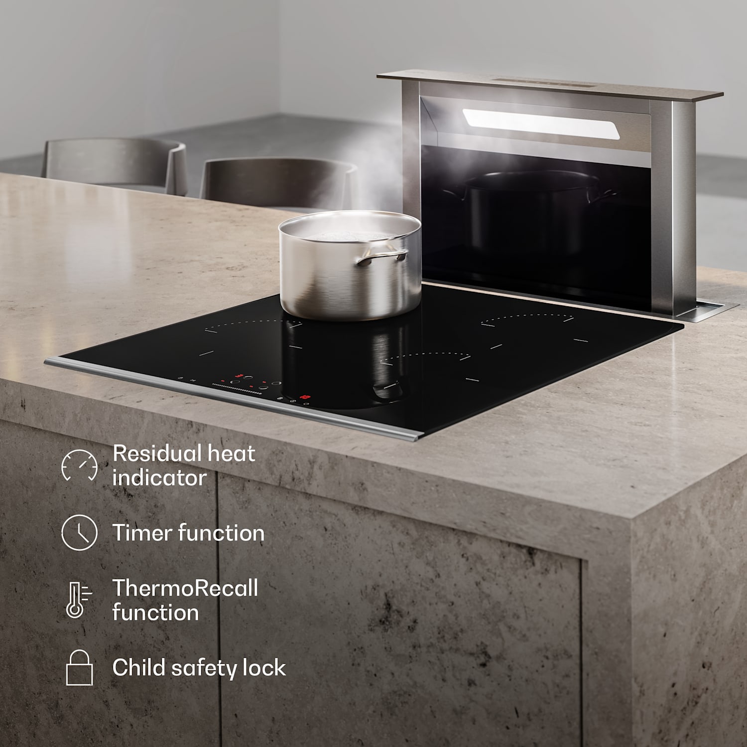 Verosteel inductiekookplaat + Verosteel kookplaatafzuiging | 60 cm 