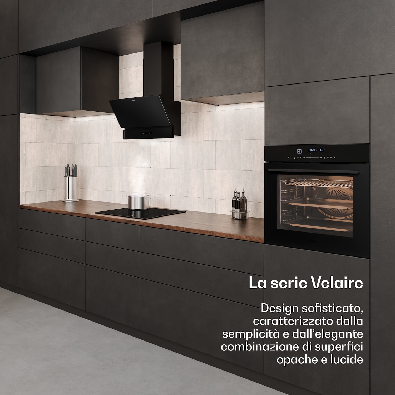 Velaire - Forno da incasso + piano cottura a induzione + cappa a parete | 60 cm 