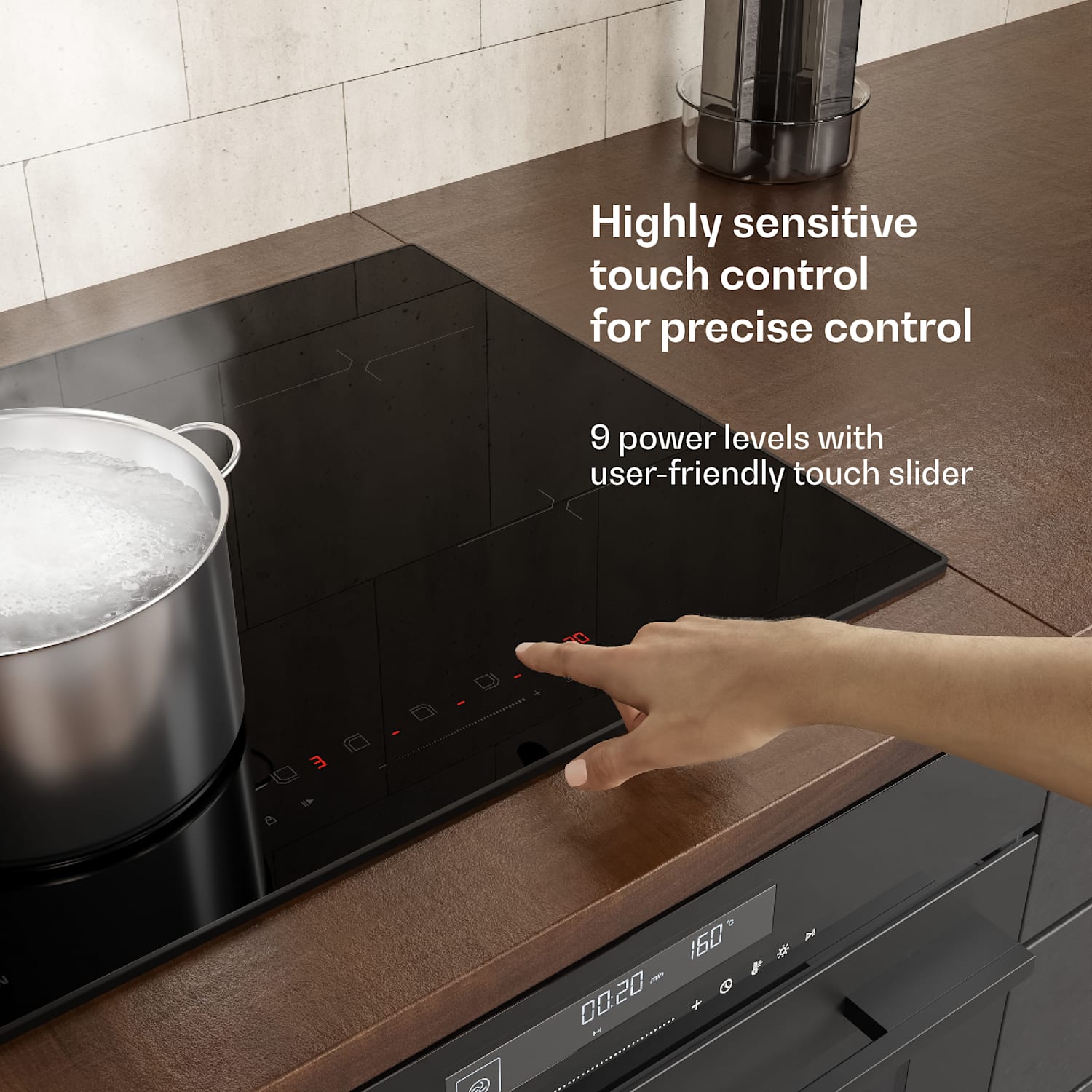 Forno de encastrar Velaire + placa de indução Velaire + exaustor de parede Velaire | 60 cm 