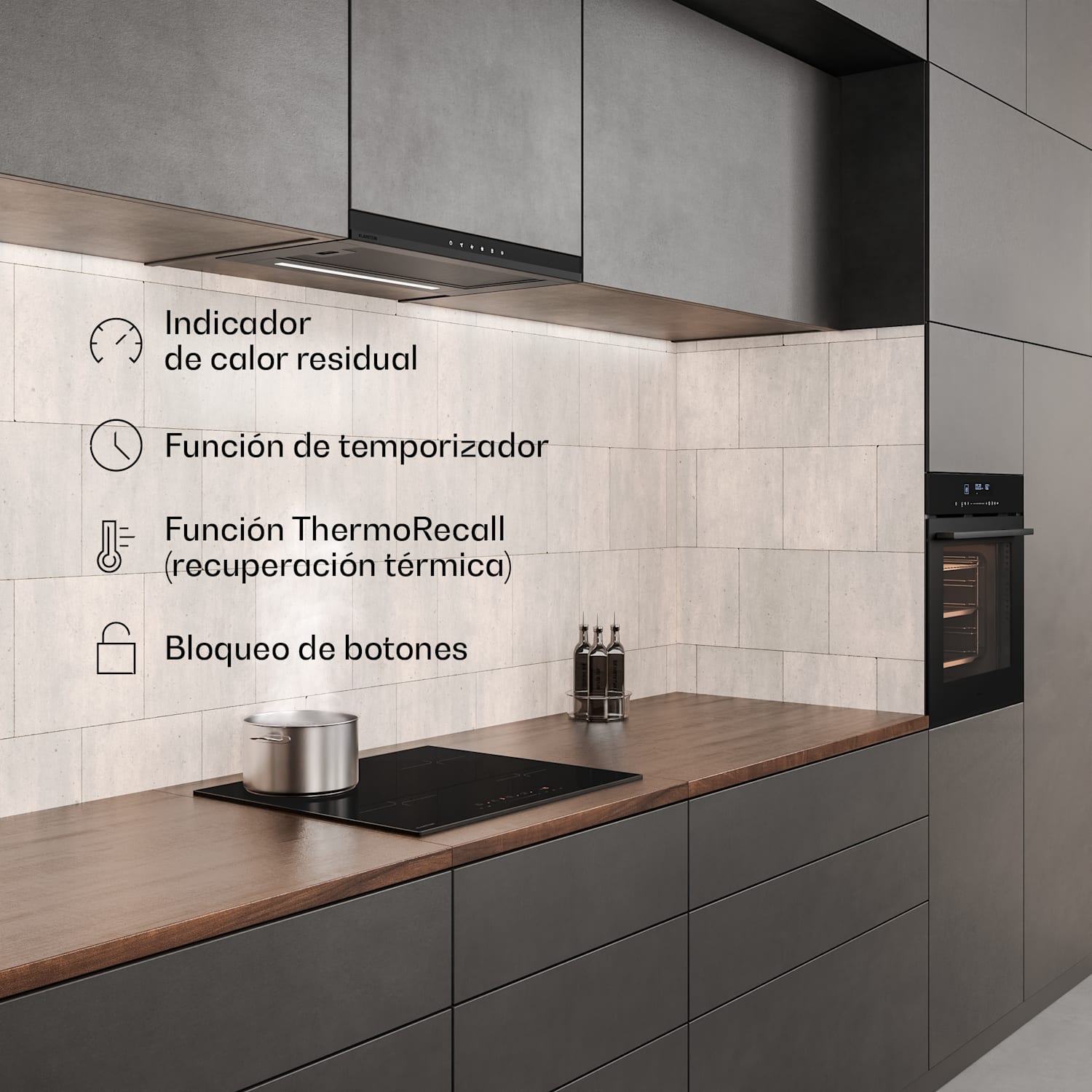 Velaire placa de inducción + horno empotrado Velaire + campana extractora telescópica | 60 cm 