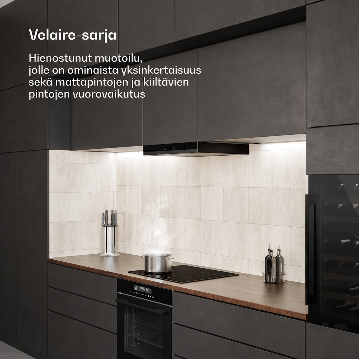 Velaire induktioliesitaso + Velaire upotettava uuni + Velaire teleskooppikattoumpinainen liesituuletin | 60 cm 