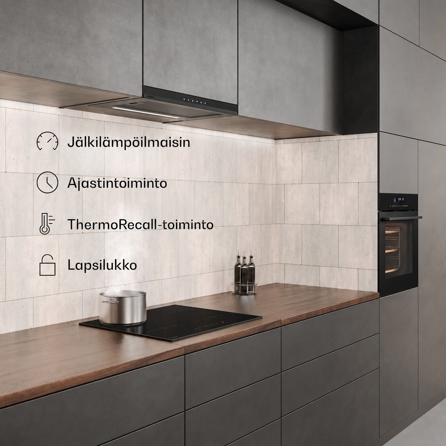 Velaire induktioliesitaso + Velaire upotettava uuni + Velaire teleskooppikattoumpinainen liesituuletin | 60 cm 