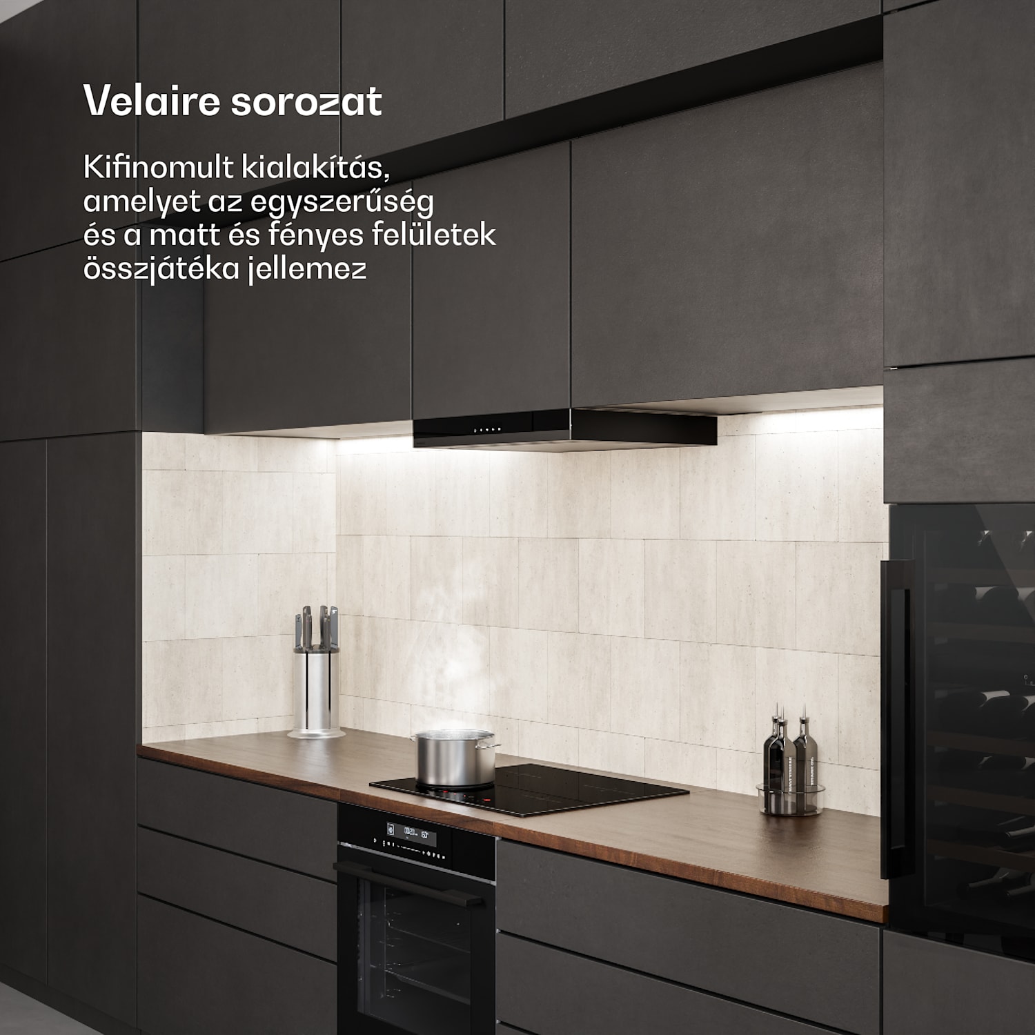 Velaire indukciós főzőlap + Velaire beépített sütő + Velaire teleszkópos páraelszívó | 60 cm 
