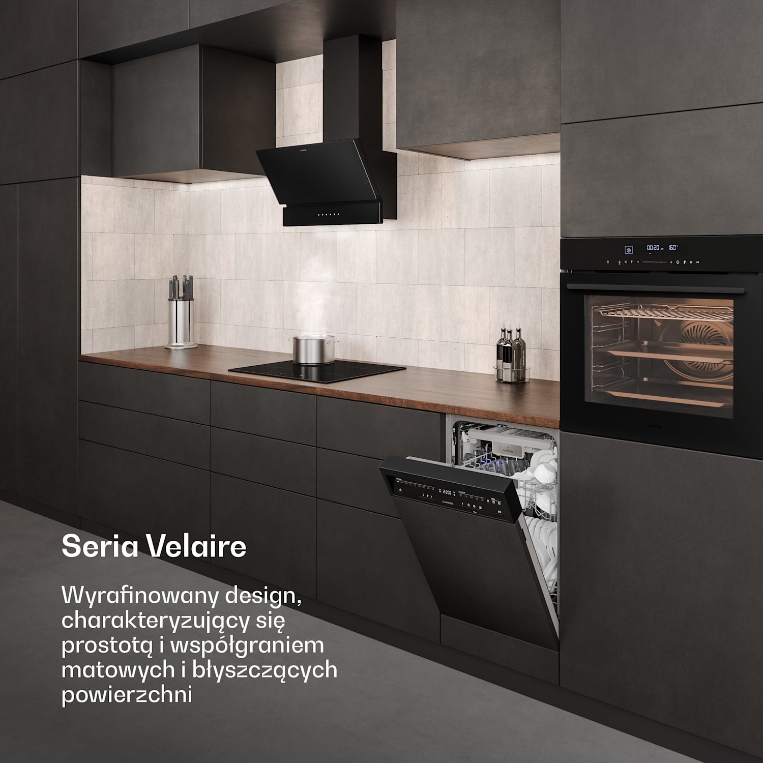 Velaire indukcyjna płyta grzewcza, zmywarka, piekarnik, okap 