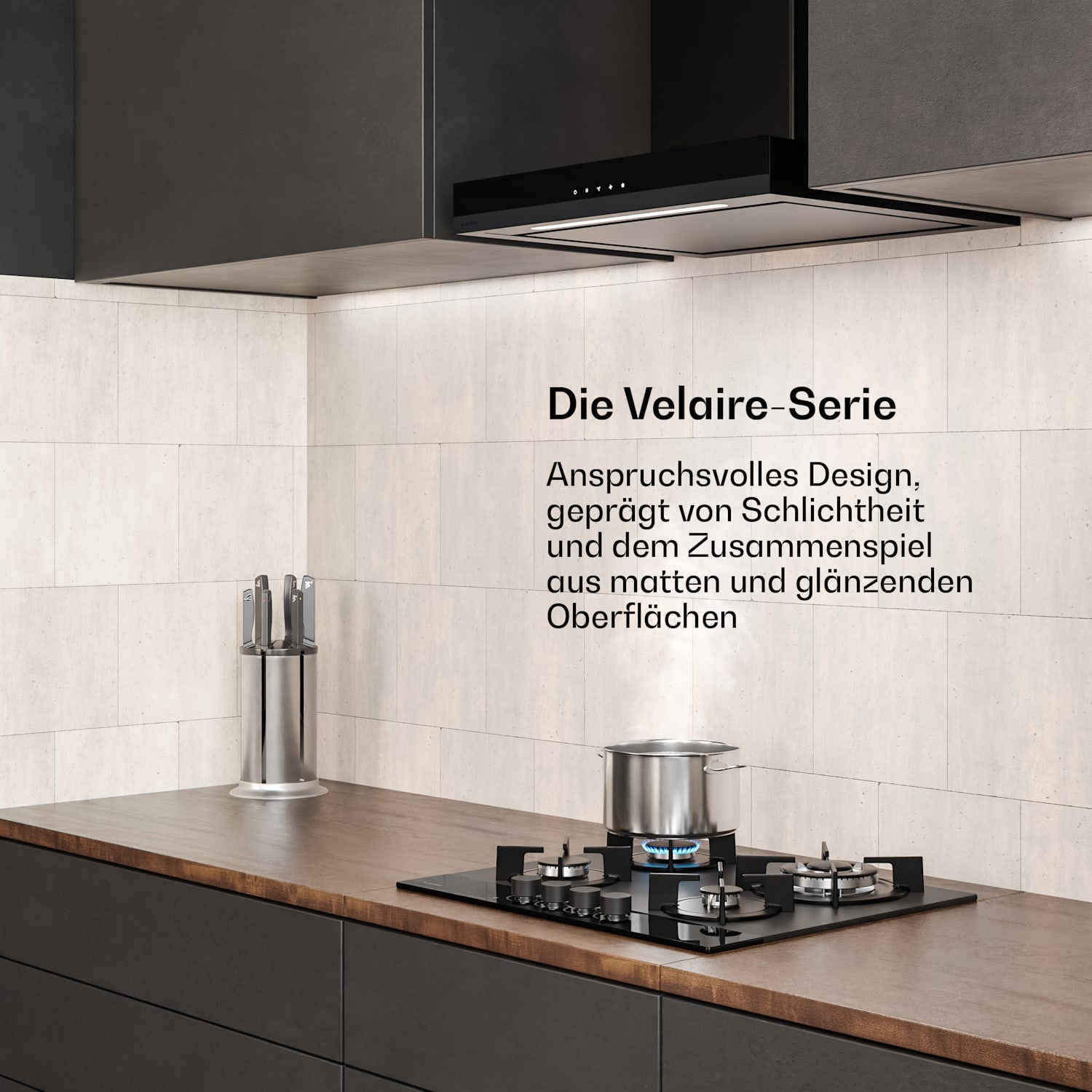 Velaire plaque de cuisson gaz + hotte cheminée Velaire | Minimaliste & Élégant | 60 cm 