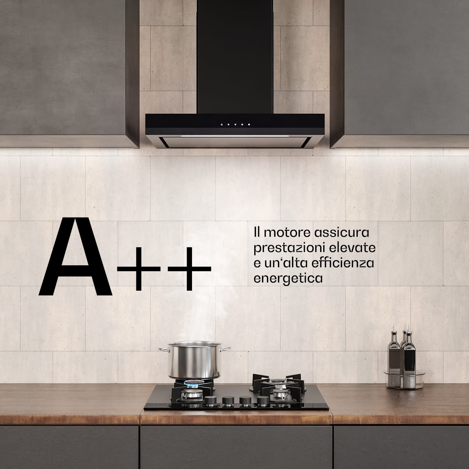 Piano cottura a gas Velaire + cappa camino Velaire | Minimalista ed elegante | 60 cm 