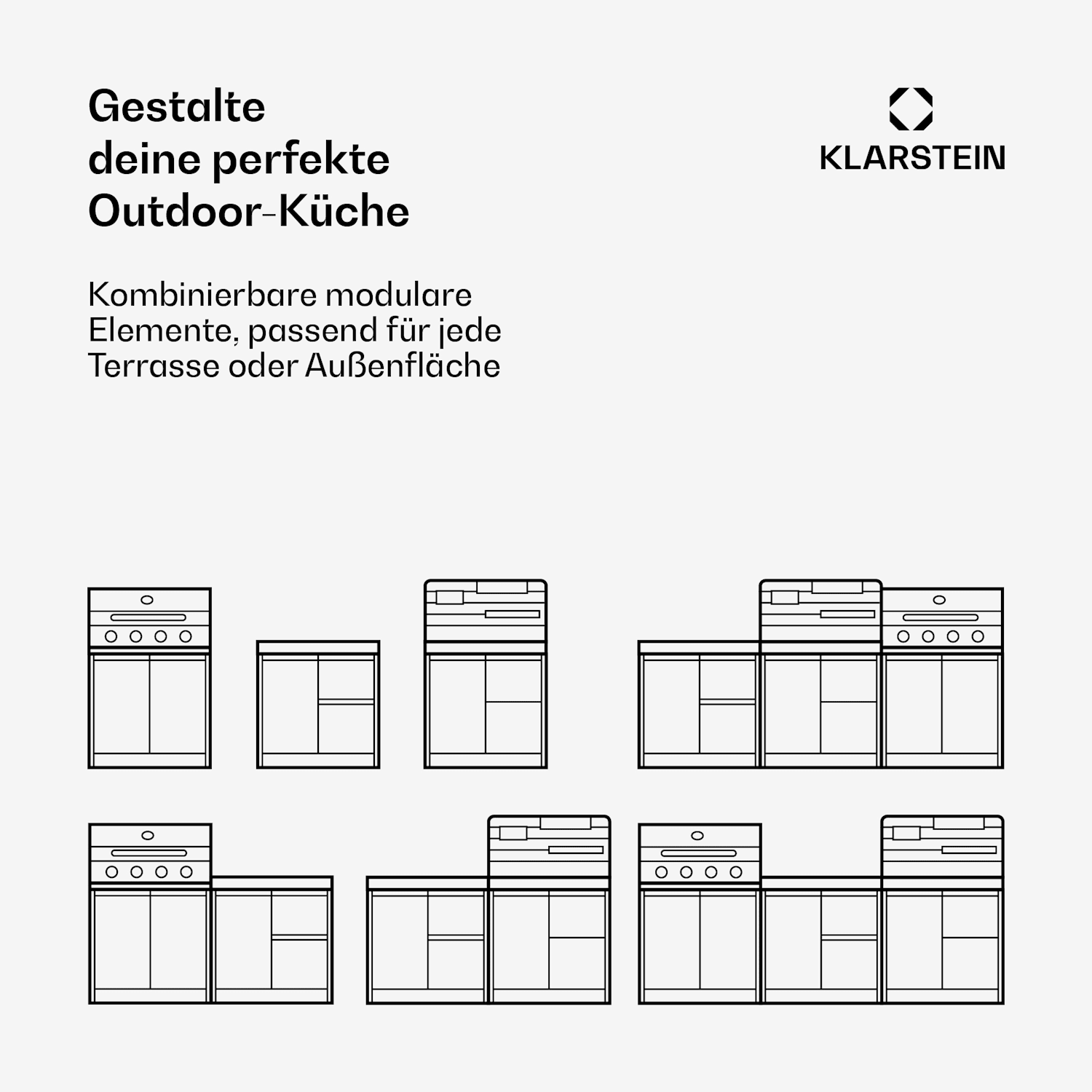 WaldChef Outdoor-Küchenset | 4 Brenner | 50 mbar | 12800 W | Wetterfest | Edelstahl Gartenküche - Set 50 mbar