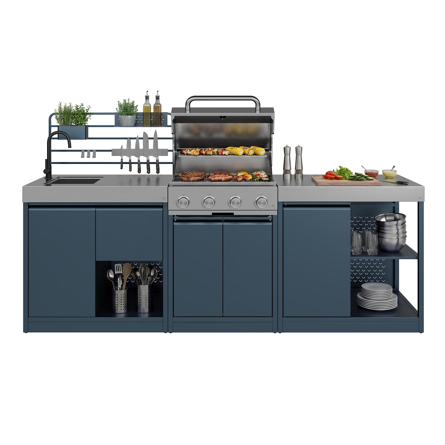 WaldChef outdoor keukenset | 4 brander | 50 mbar | 12800 W | weerbestendig | rvs Tuinkeuken - Set 50 mbar