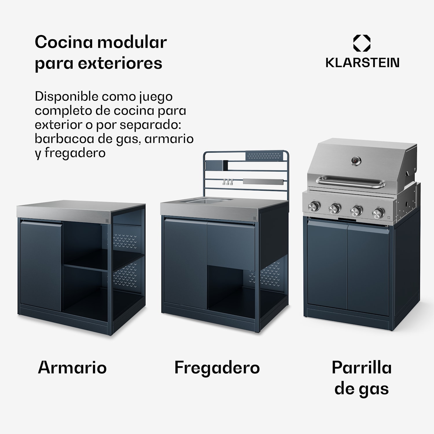 Juego de cocina para exteriores WaldChef | 4 quemadores | 30 mbar | 12.800 W | Resistente a la intemperie | Acero inoxidable Cocina de jardín - Juego de 30 mbar